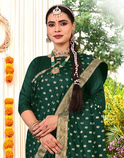 Dark Green Printed Silk Saree