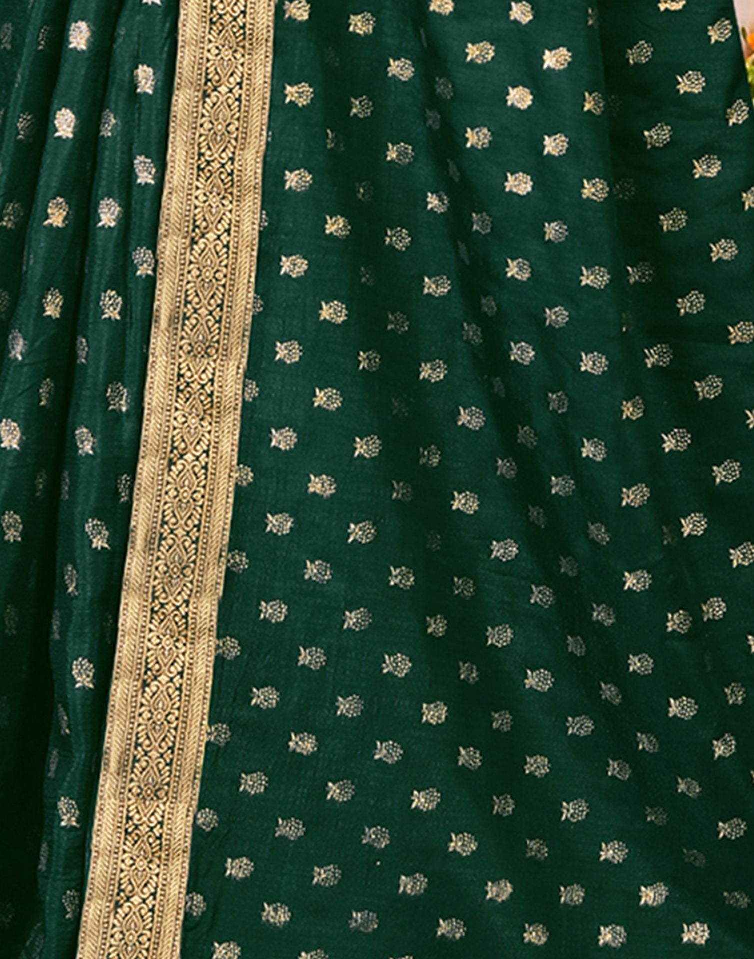 Dark Green Printed Silk Saree