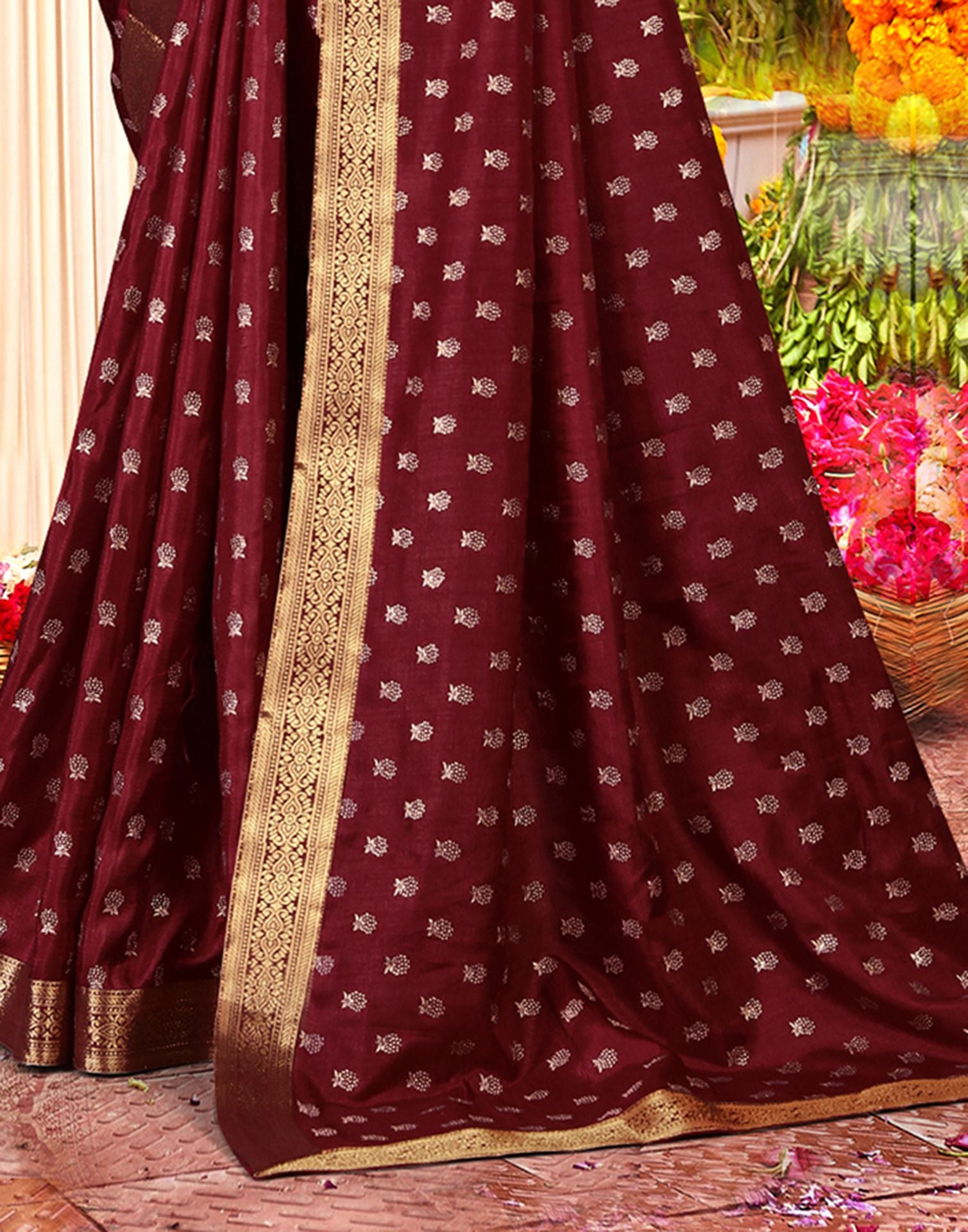 Maroon Printed Silk Saree