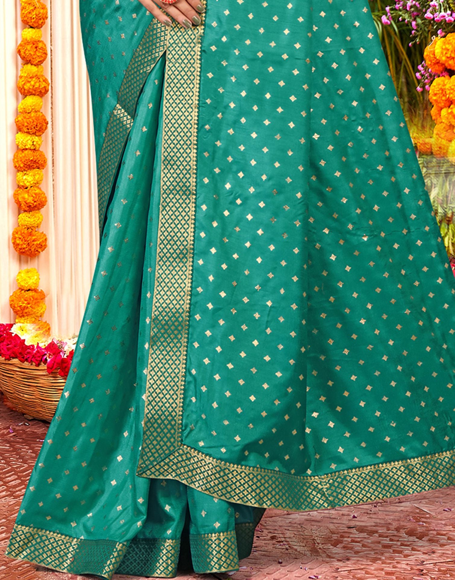 Turqouise Printed Silk Saree