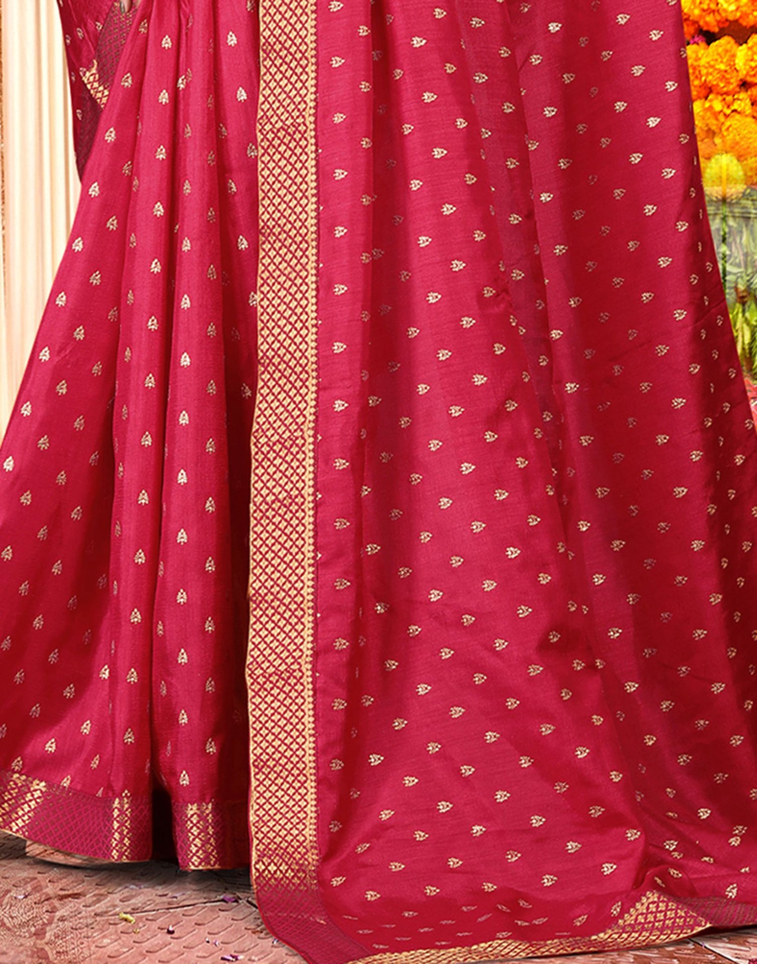 Pink Printed Silk Saree