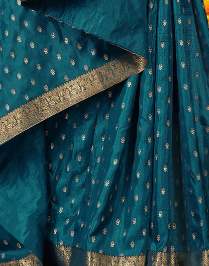 Sea Blue Printed Silk Saree