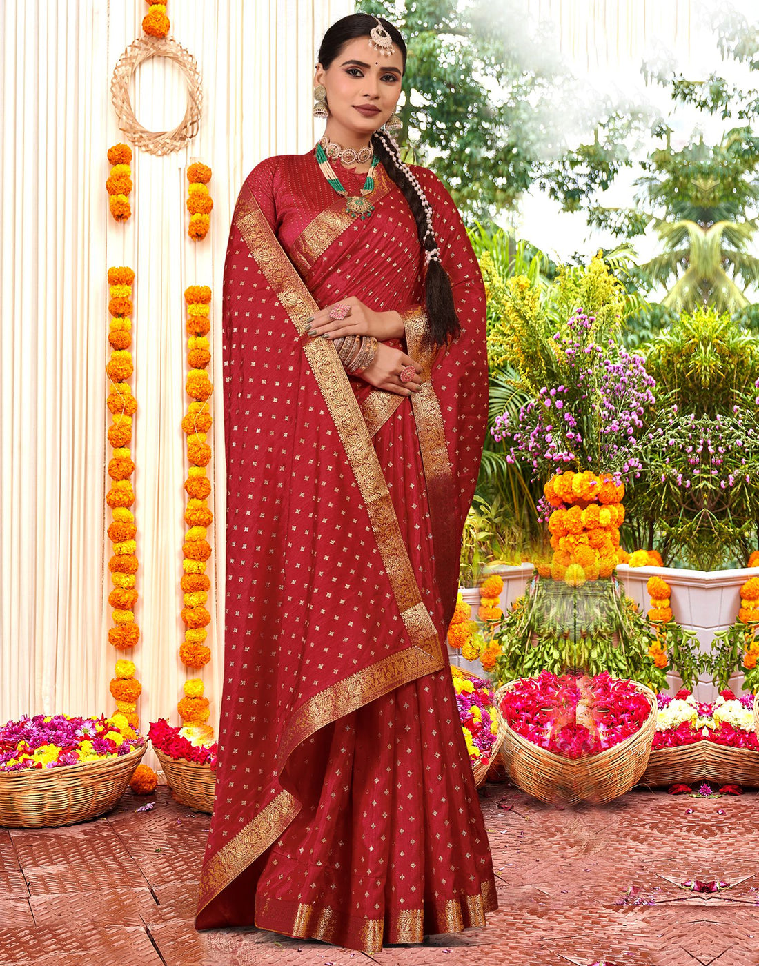 Red Printed Silk Saree