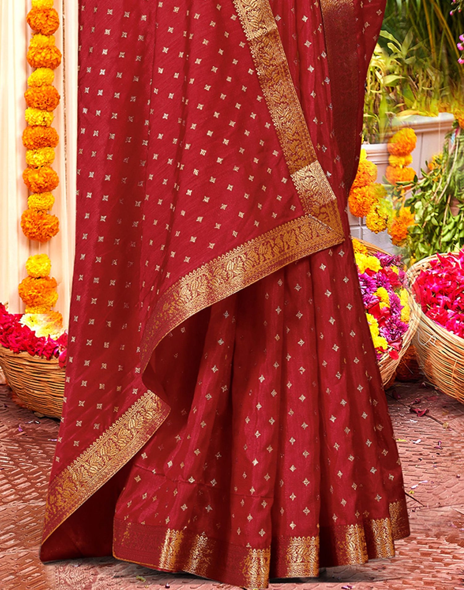 Red Printed Silk Saree