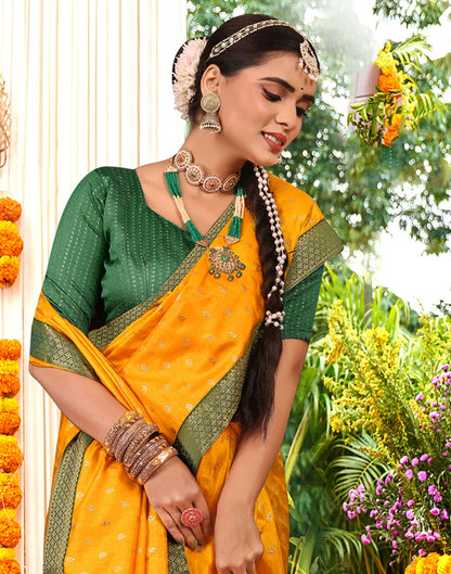 Yellow Printed Silk Saree