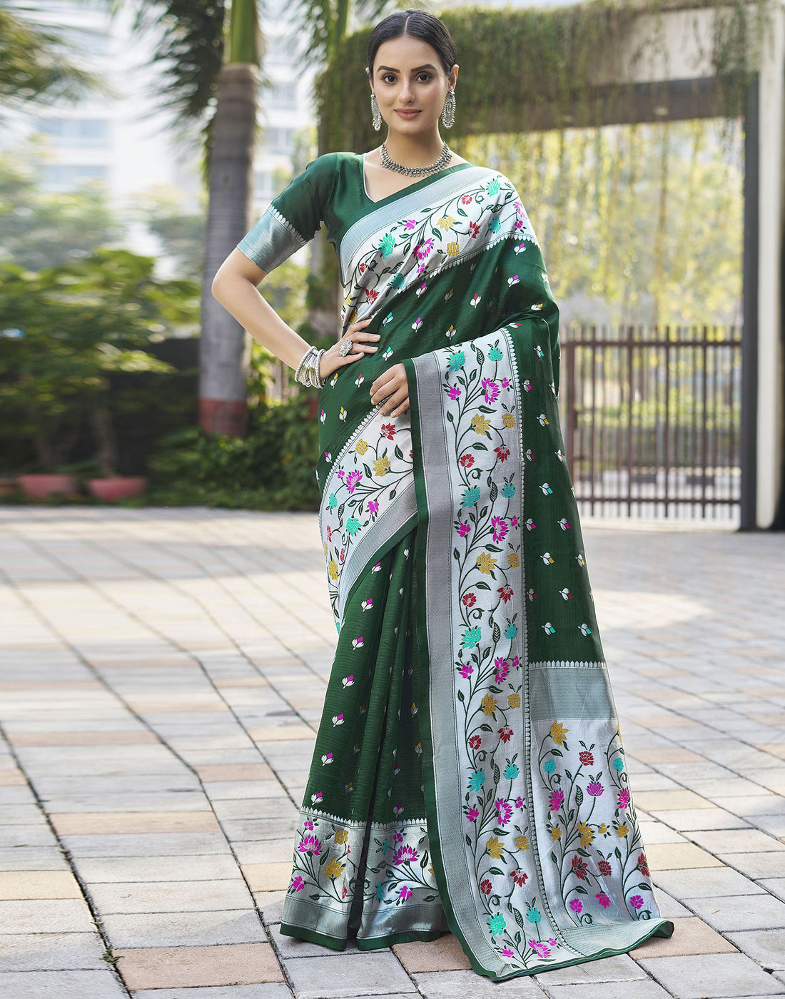 Silver Jacquard Silk Saree