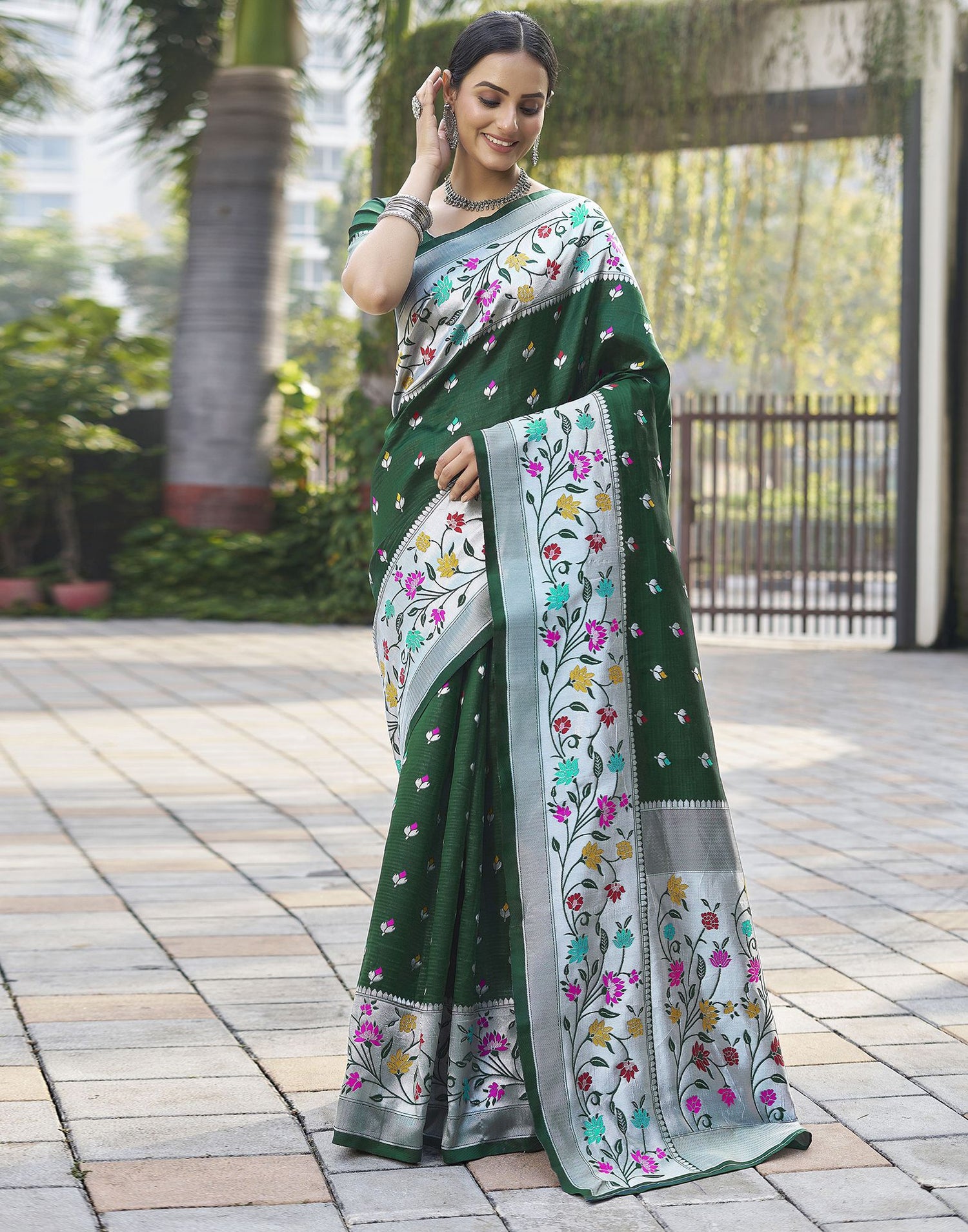 Silver Jacquard Silk Saree