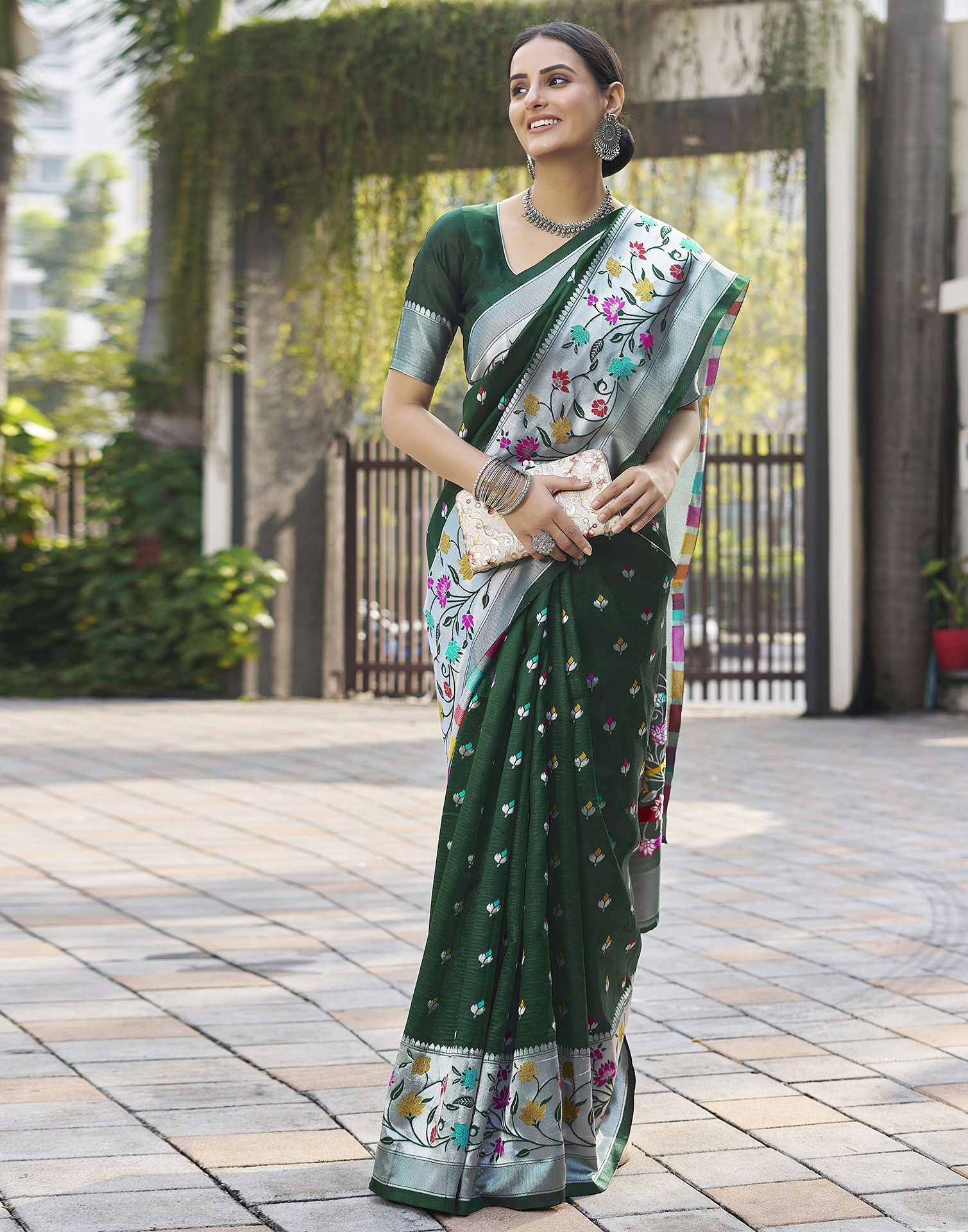 Silver Jacquard Silk Saree