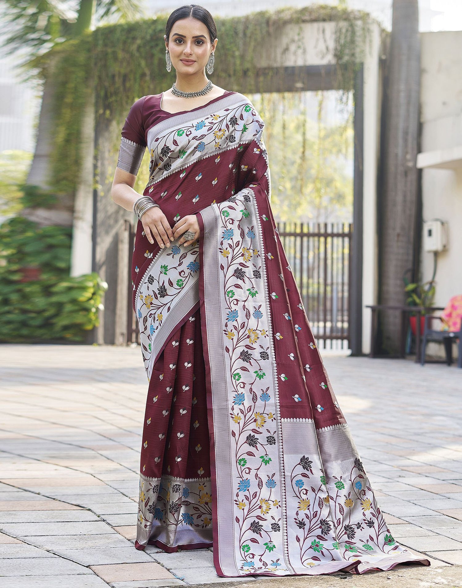 Silver Paithani Silk Saree