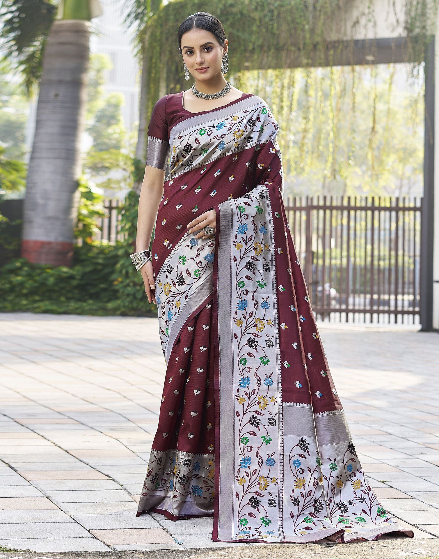 Silver Paithani Silk Saree