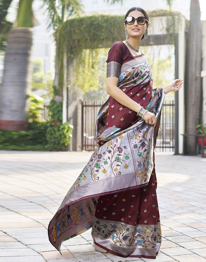 Silver Paithani Silk Saree