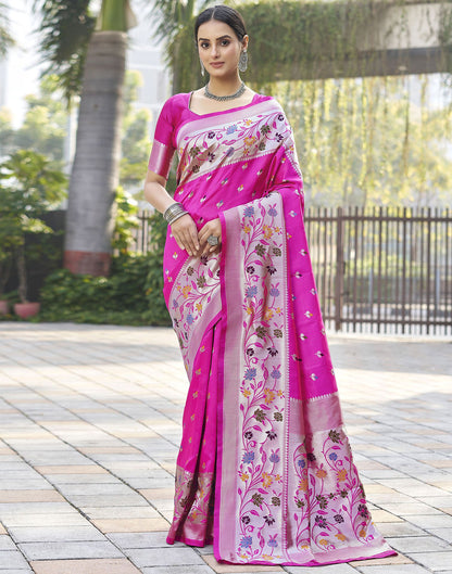 Pink Jacquard Silk Saree