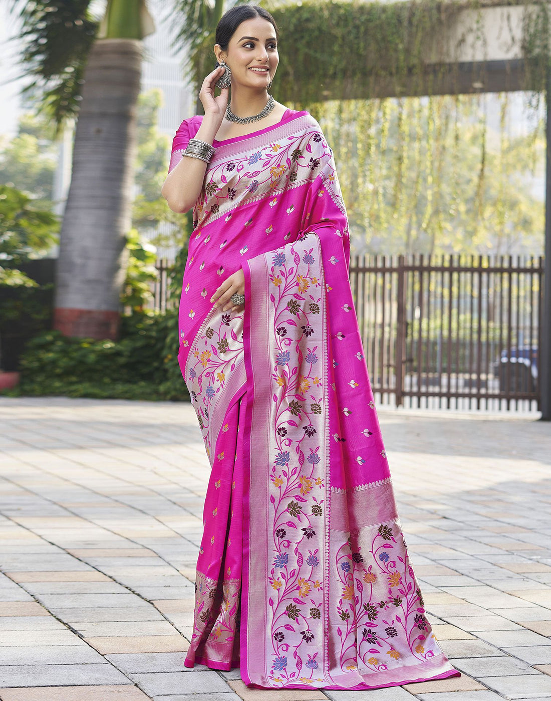 Pink Jacquard Silk Saree