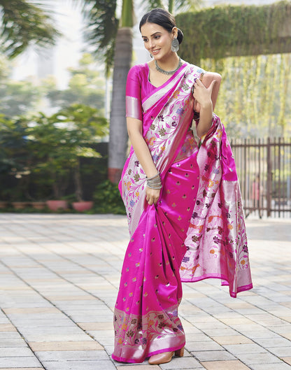 Pink Jacquard Silk Saree