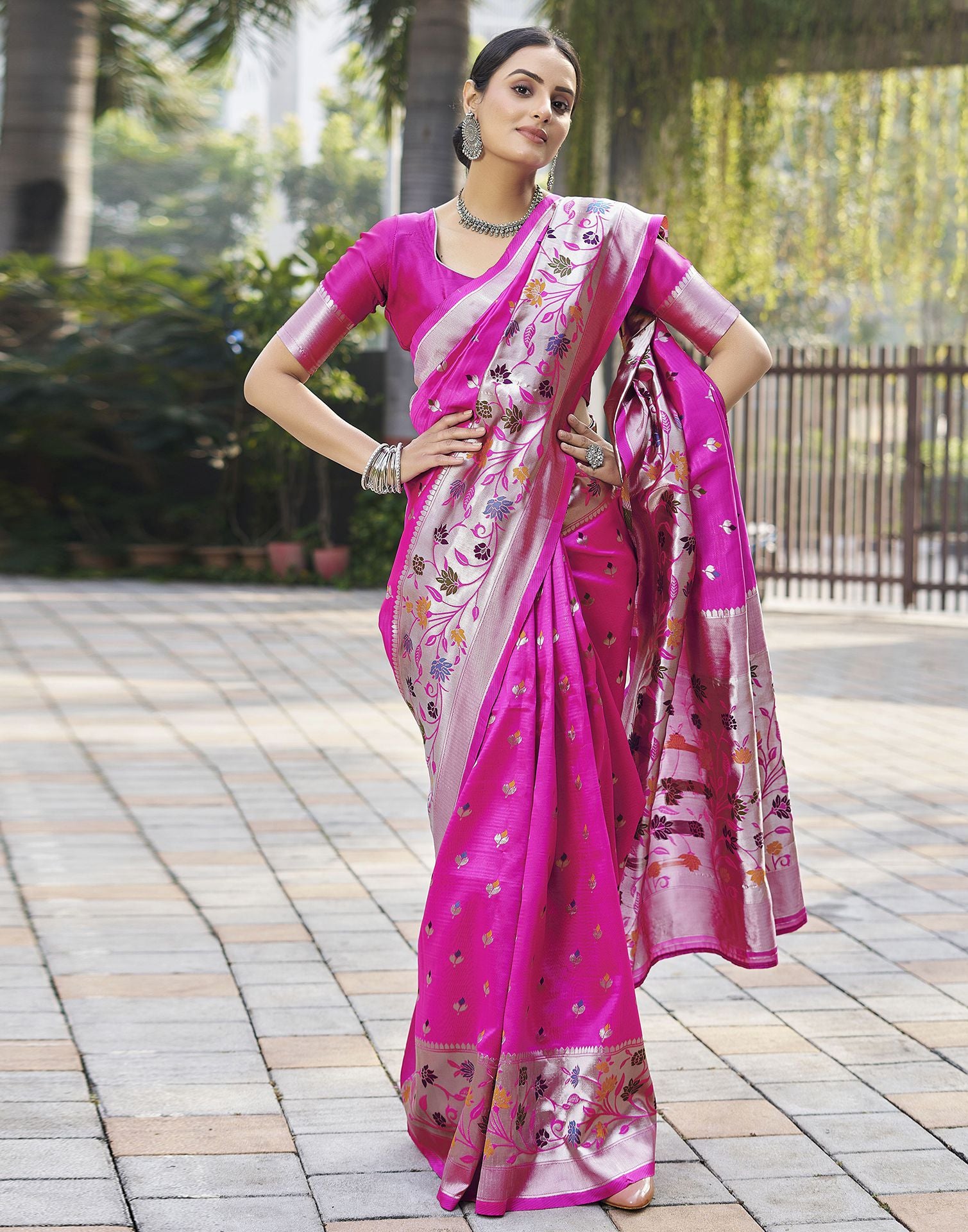 Pink Jacquard Silk Saree