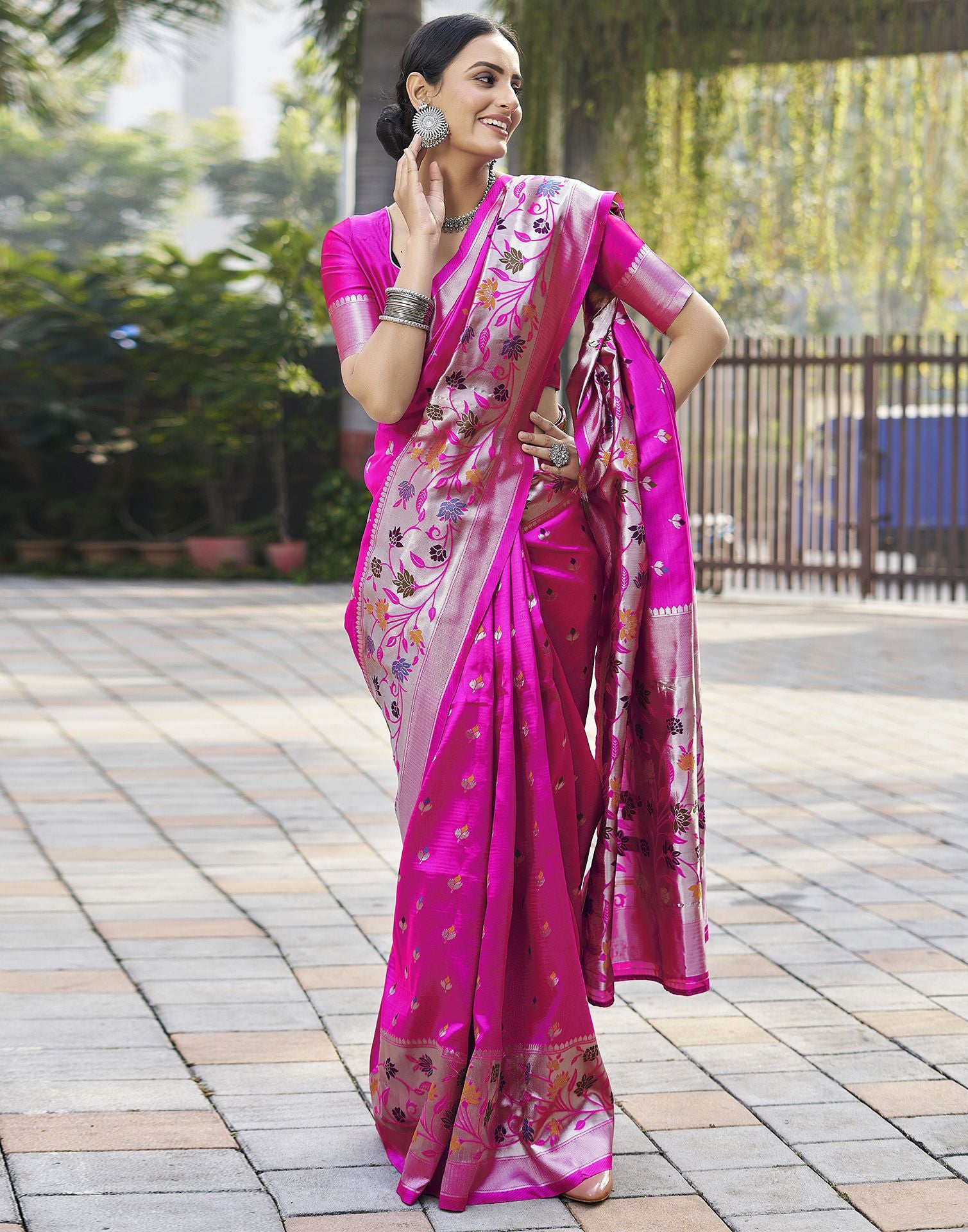 Pink Jacquard Silk Saree