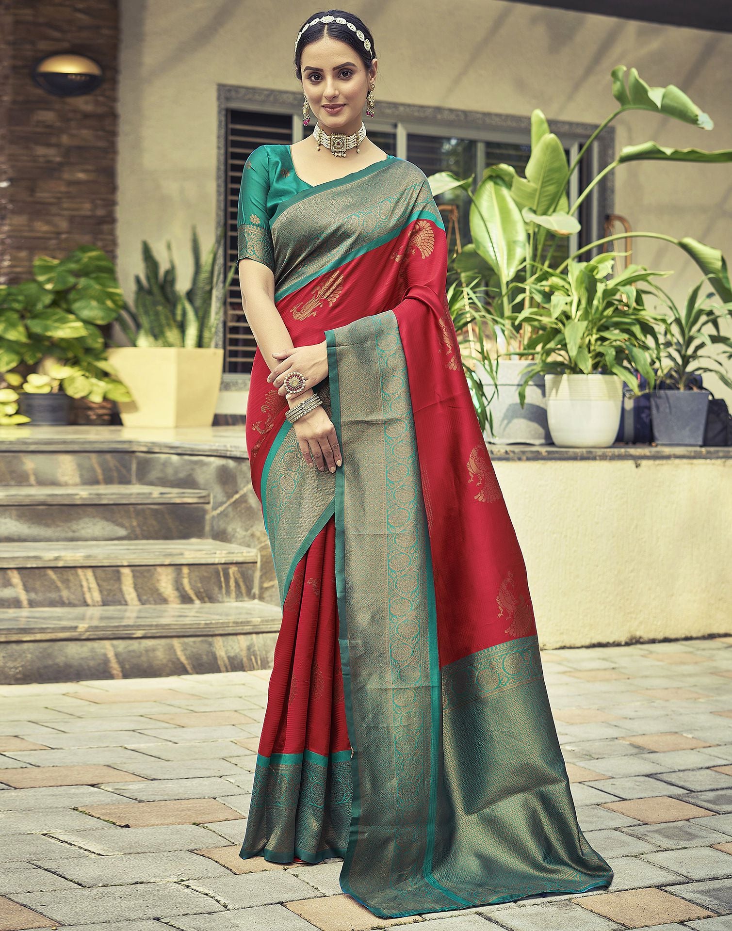 Rama Green Jacquard Silk Saree