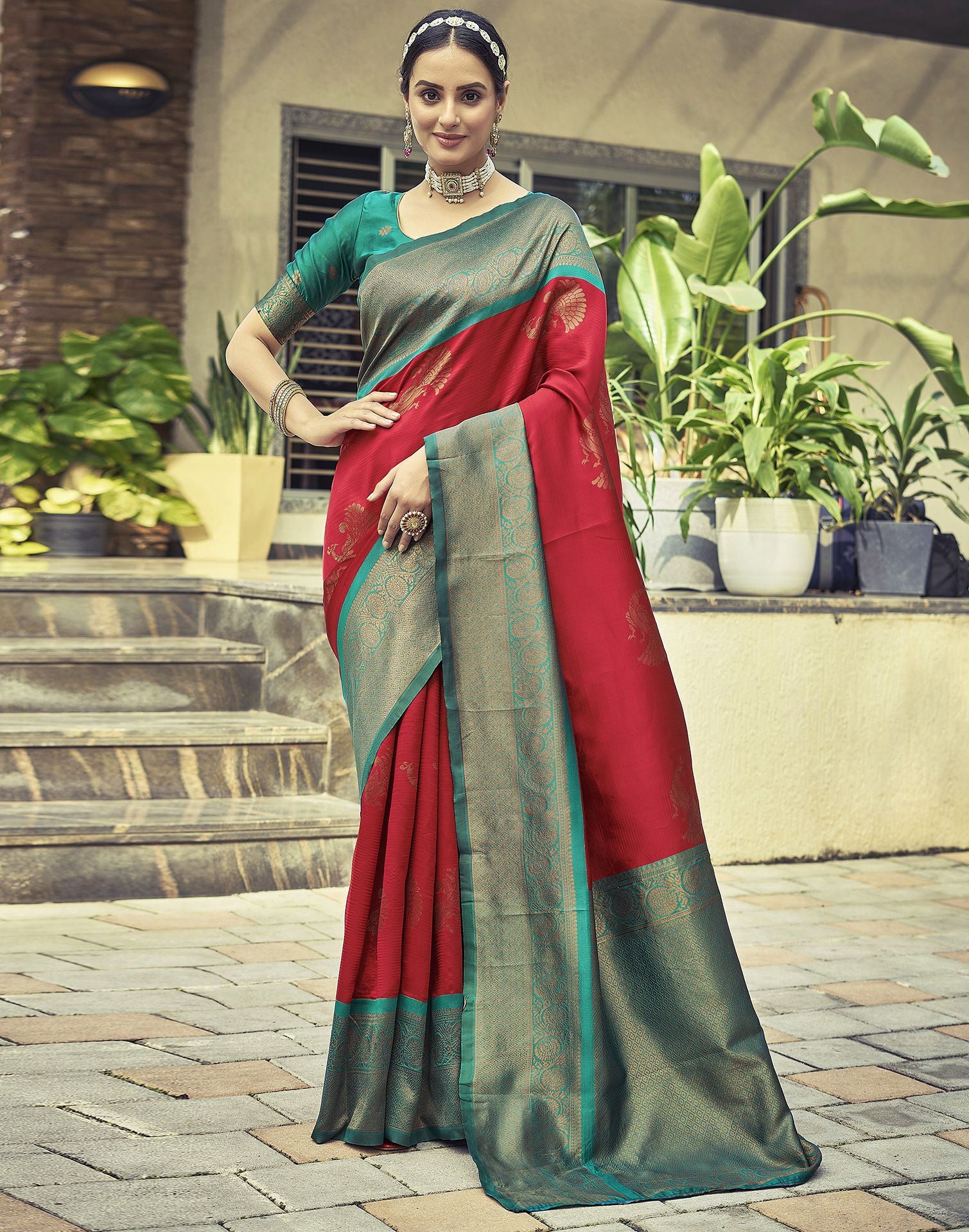 Rama Green Jacquard Silk Saree