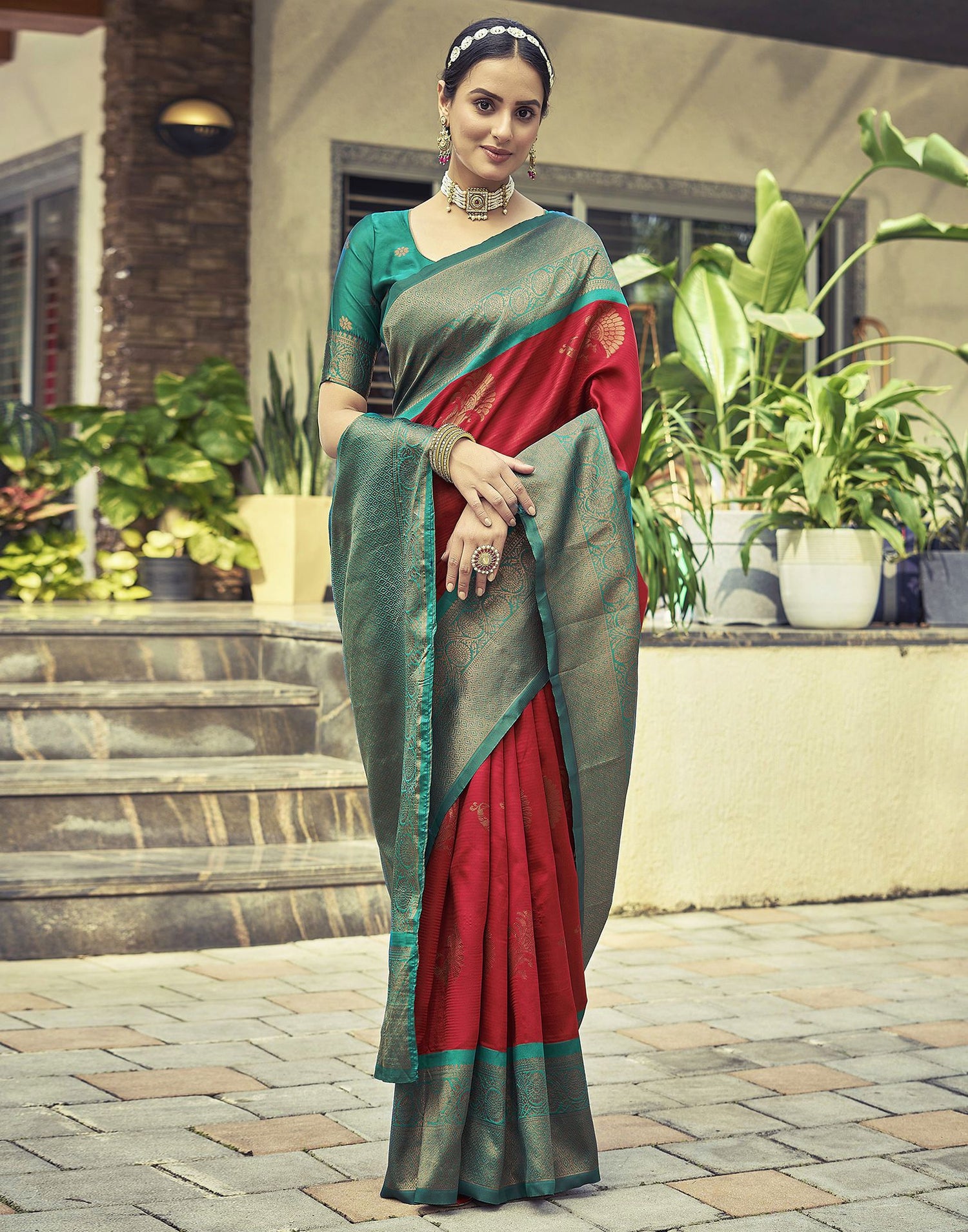 Rama Green Jacquard Silk Saree