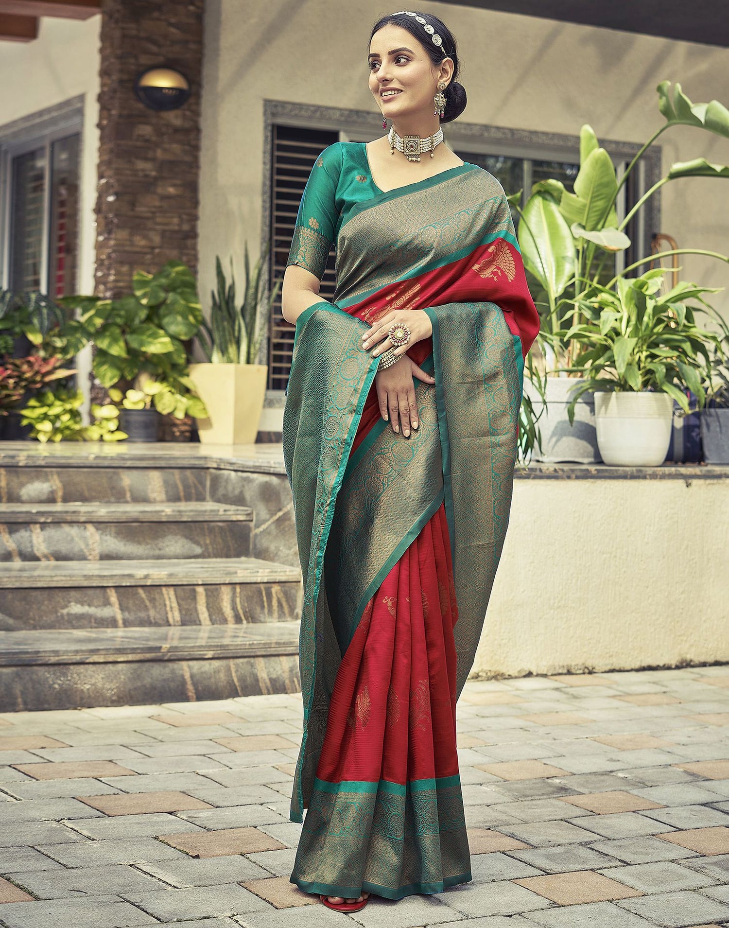 Rama Green Jacquard Silk Saree