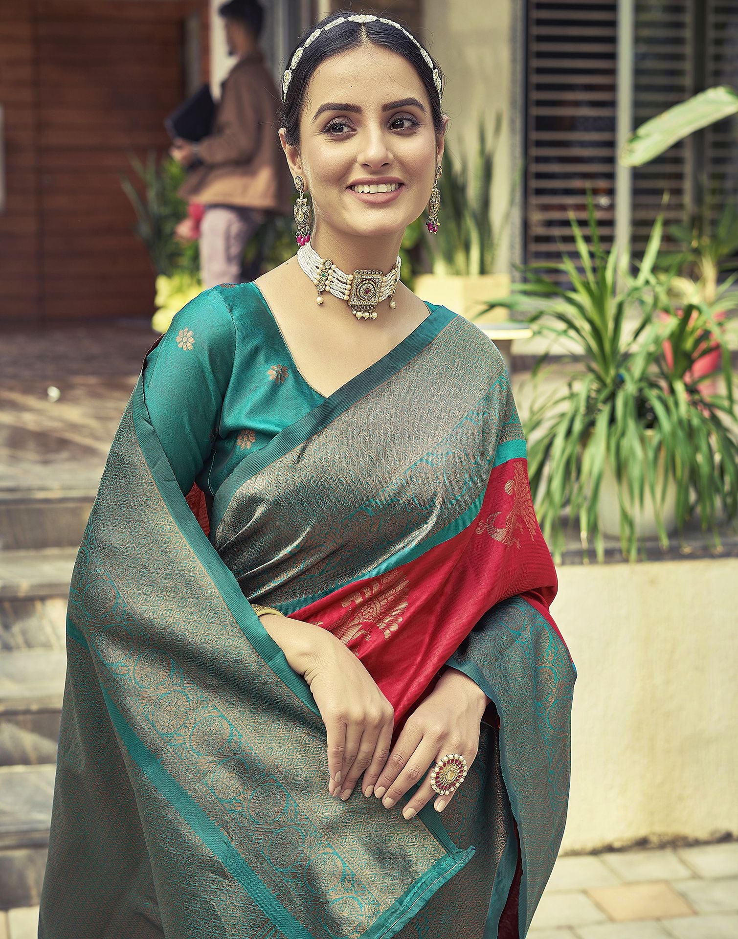 Rama Green Jacquard Silk Saree