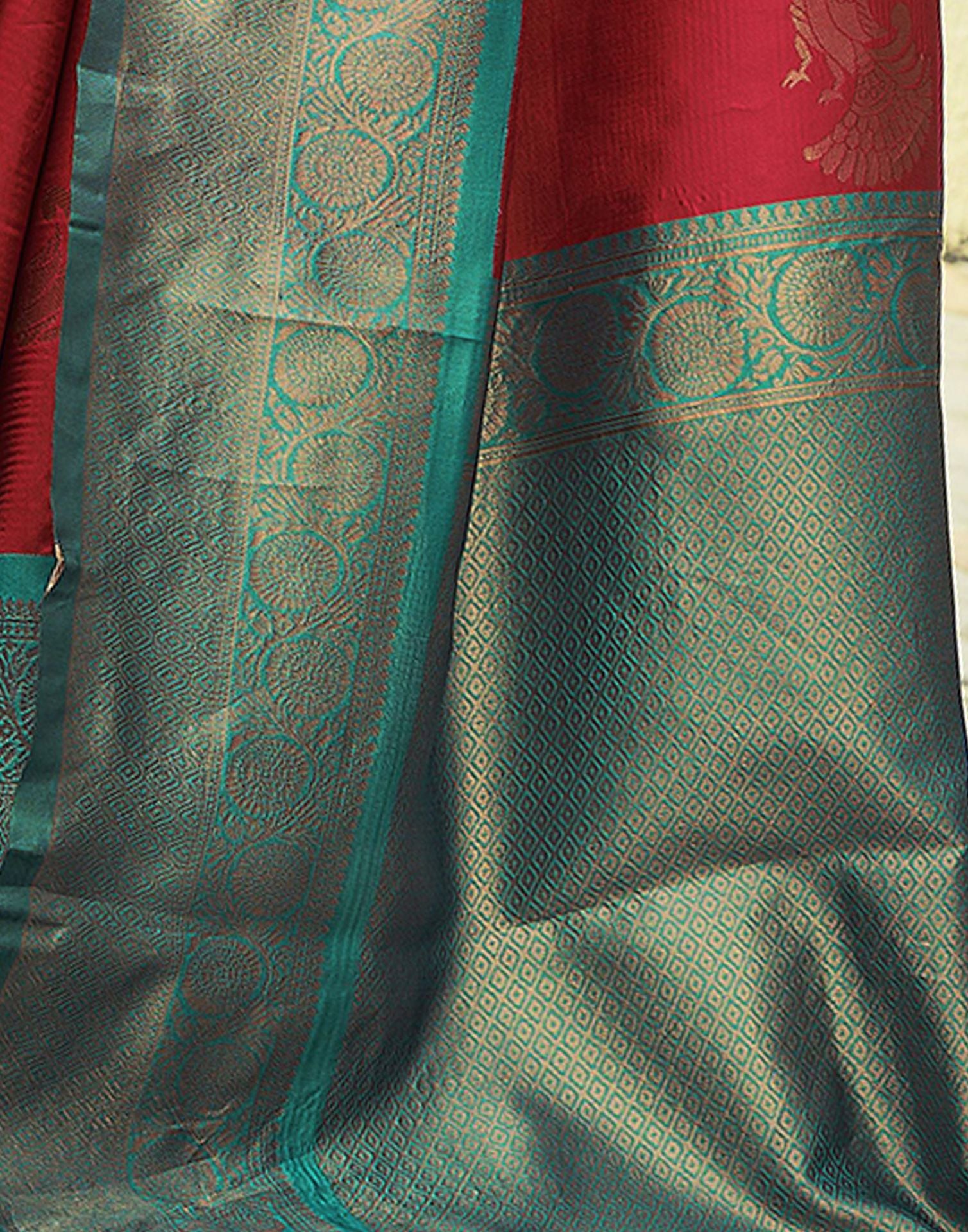 Rama Green Jacquard Silk Saree