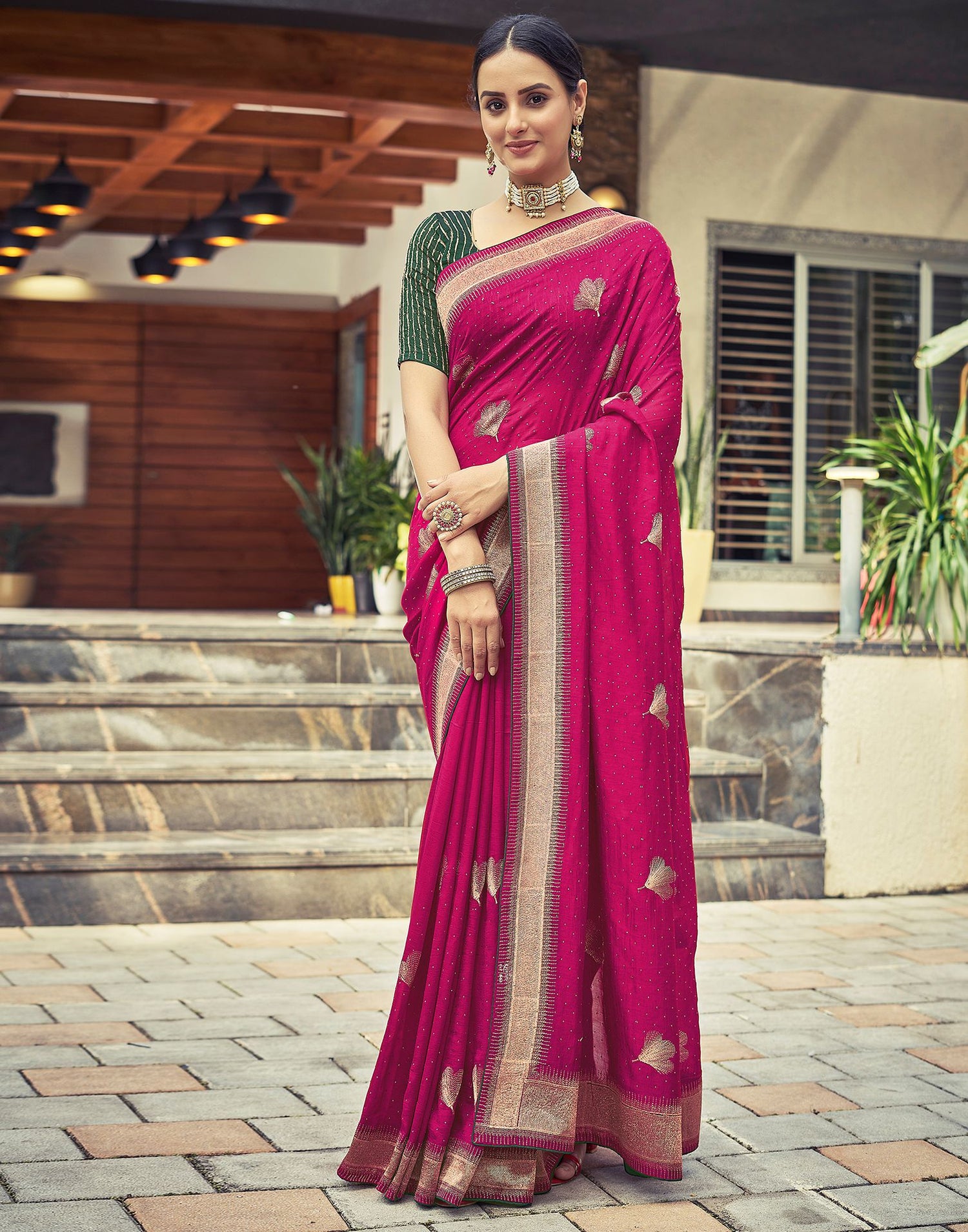 Rani Pink Plain Silk Saree