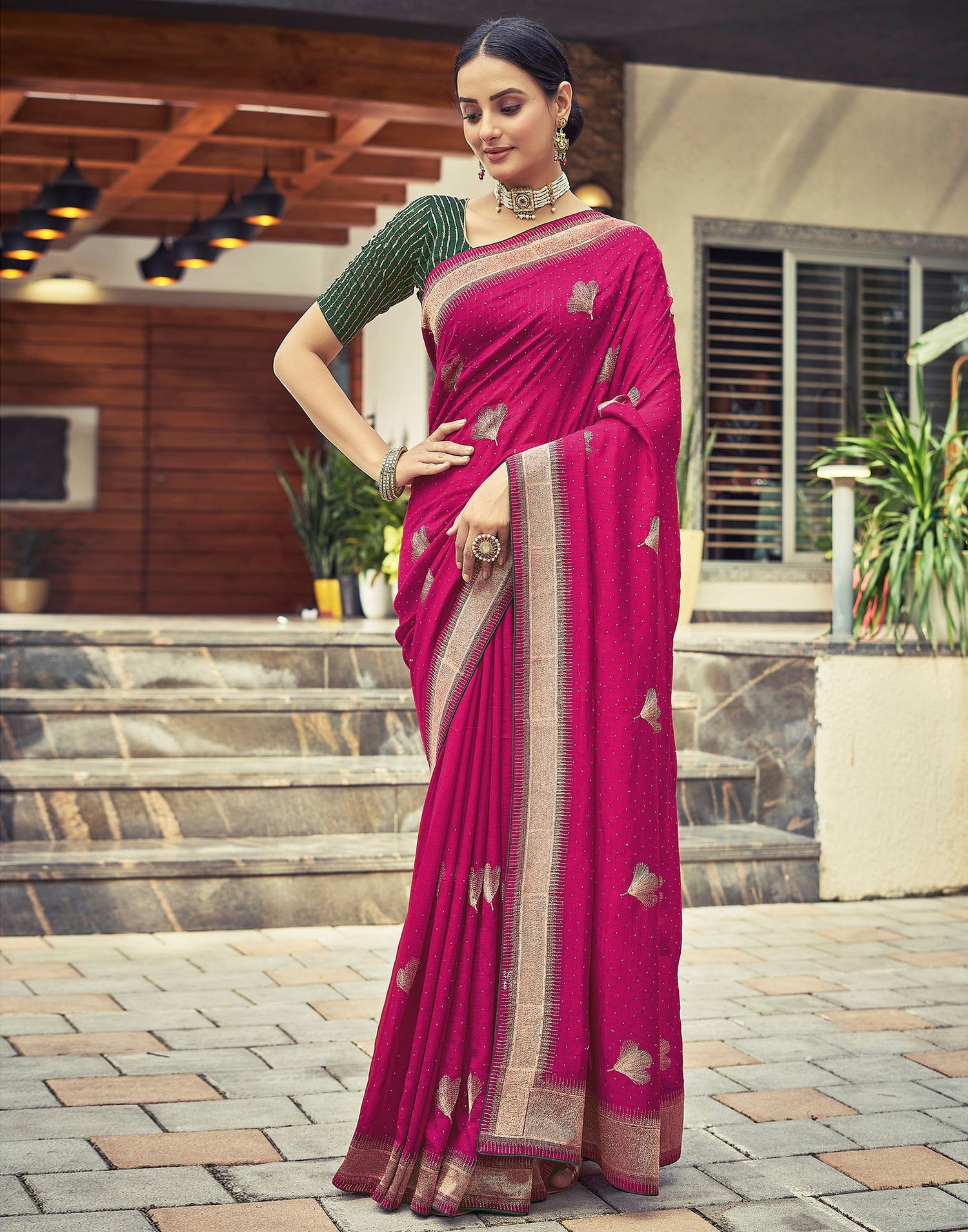 Rani Pink Plain Silk Saree