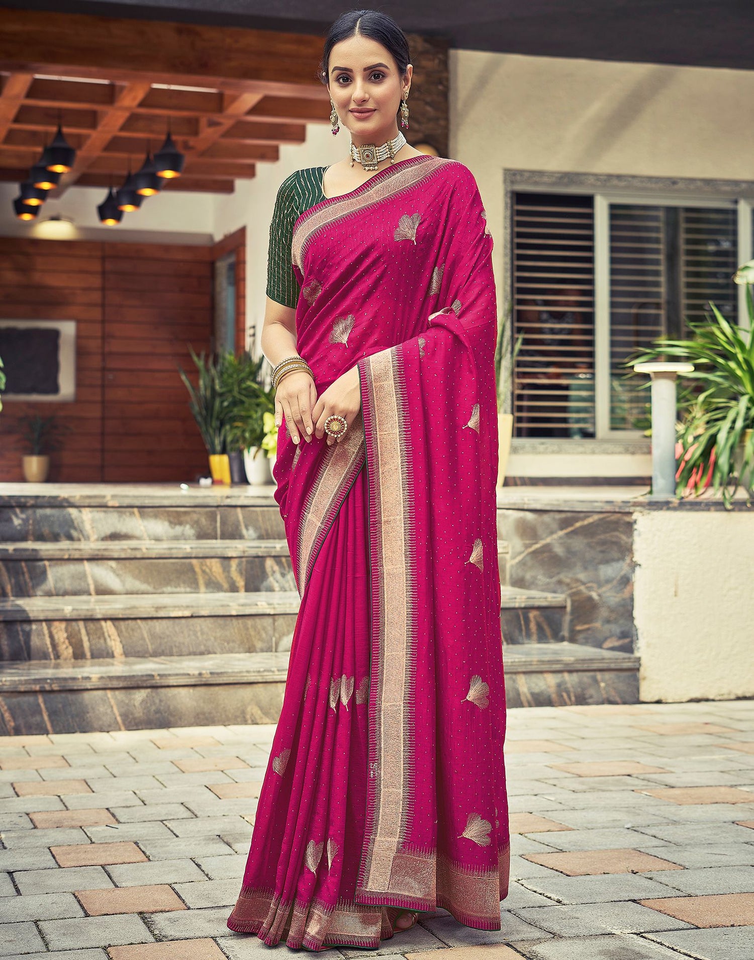 Rani Pink Plain Silk Saree