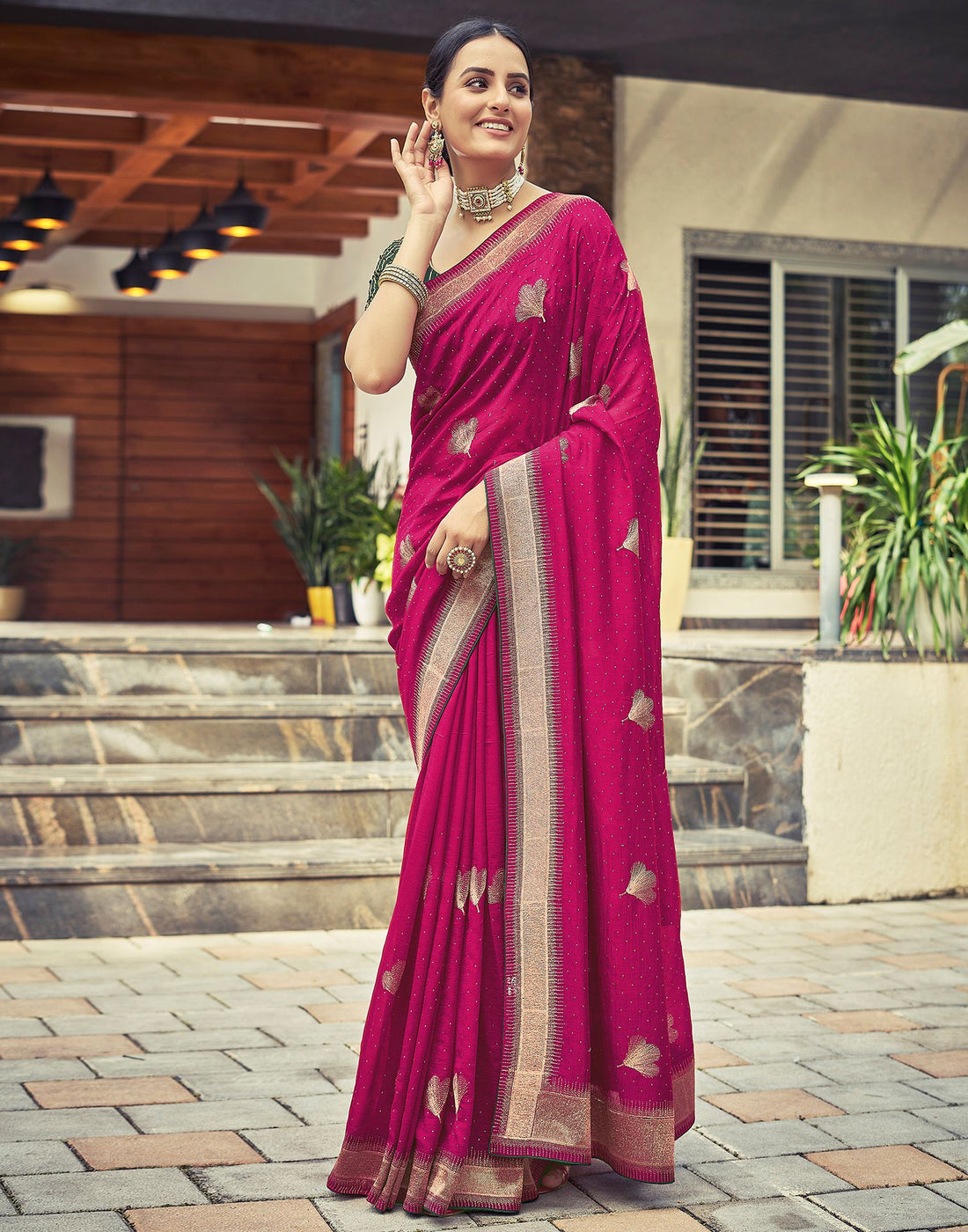 Rani Pink Plain Silk Saree