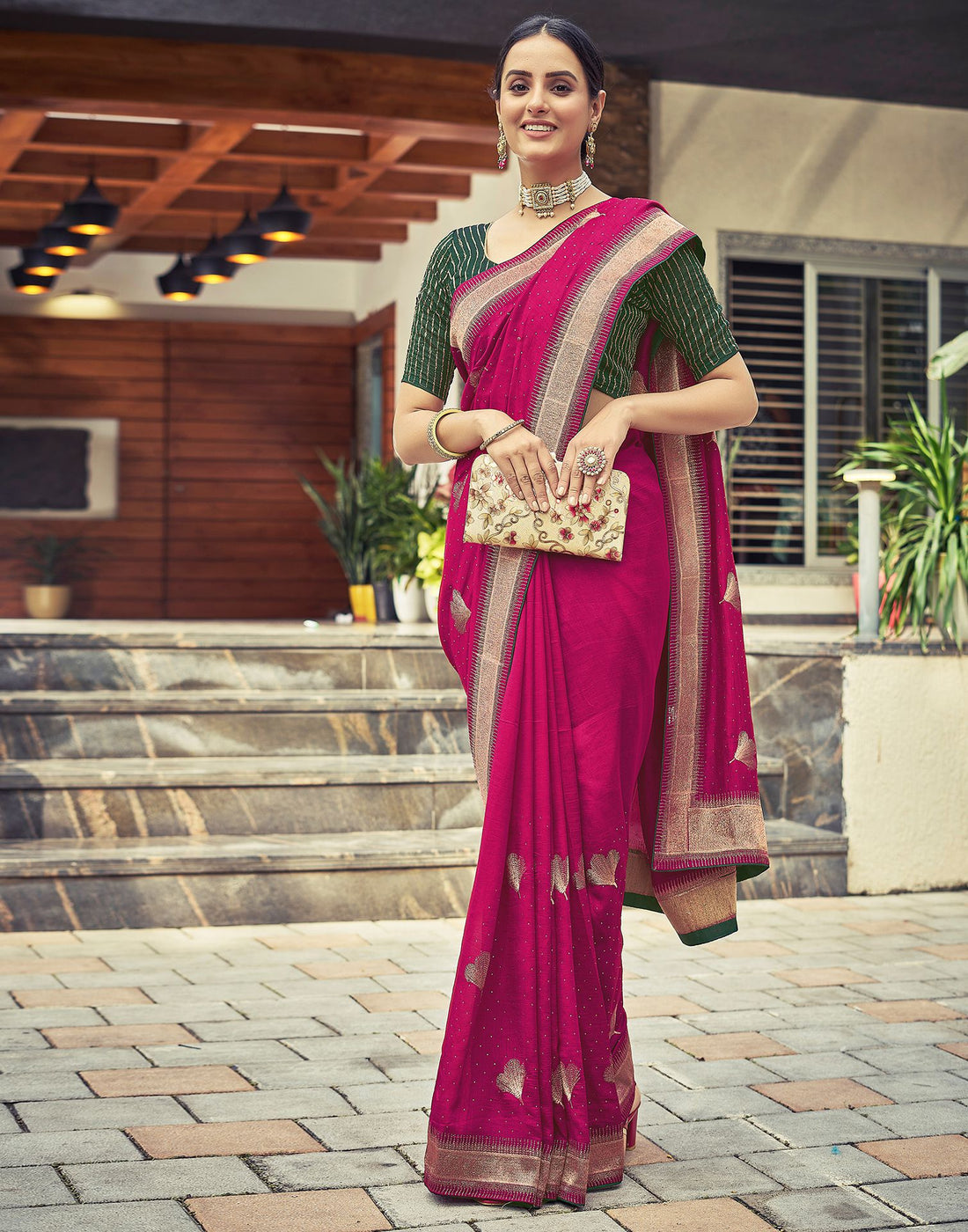 Rani Pink Plain Silk Saree