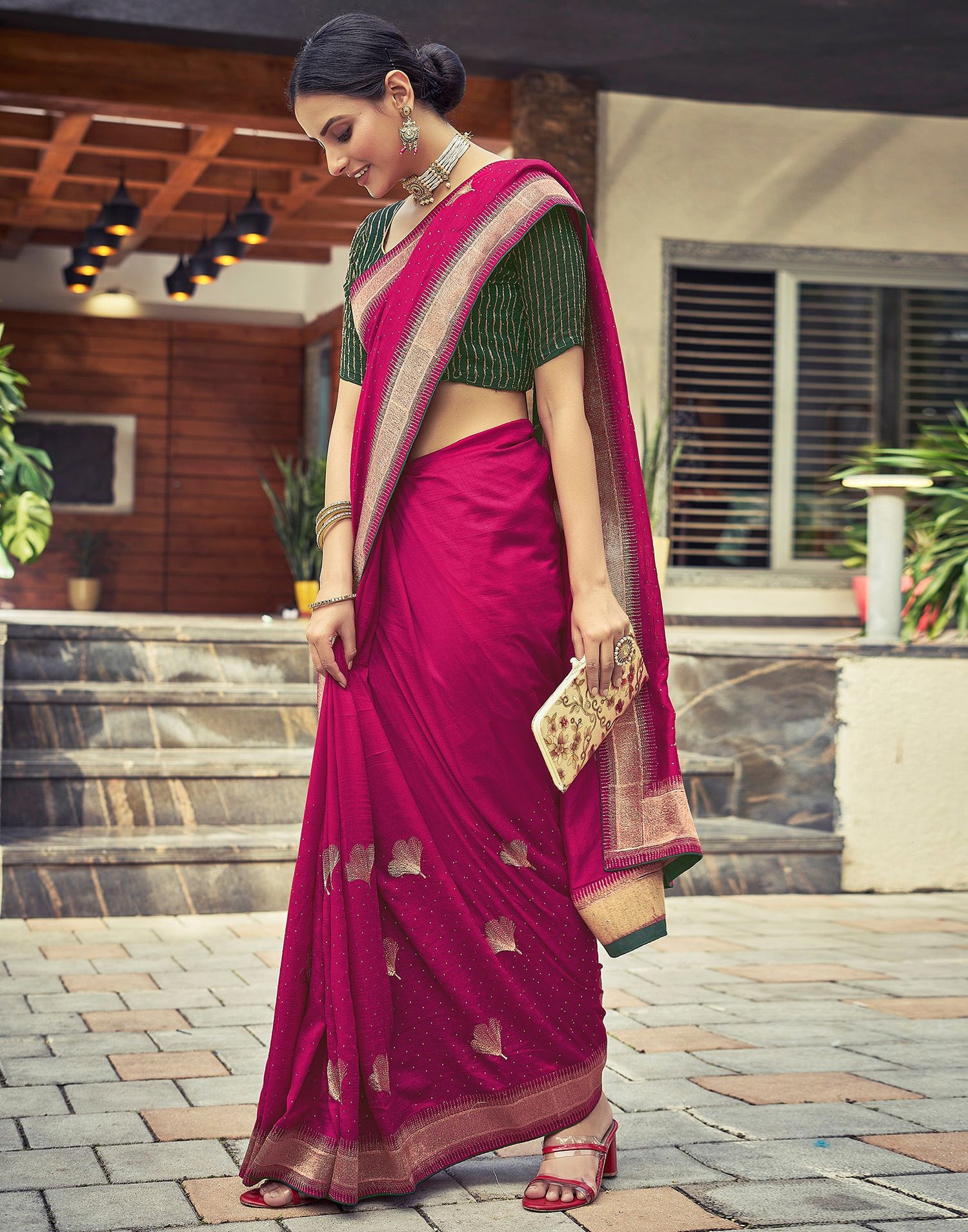 Rani Pink Plain Silk Saree