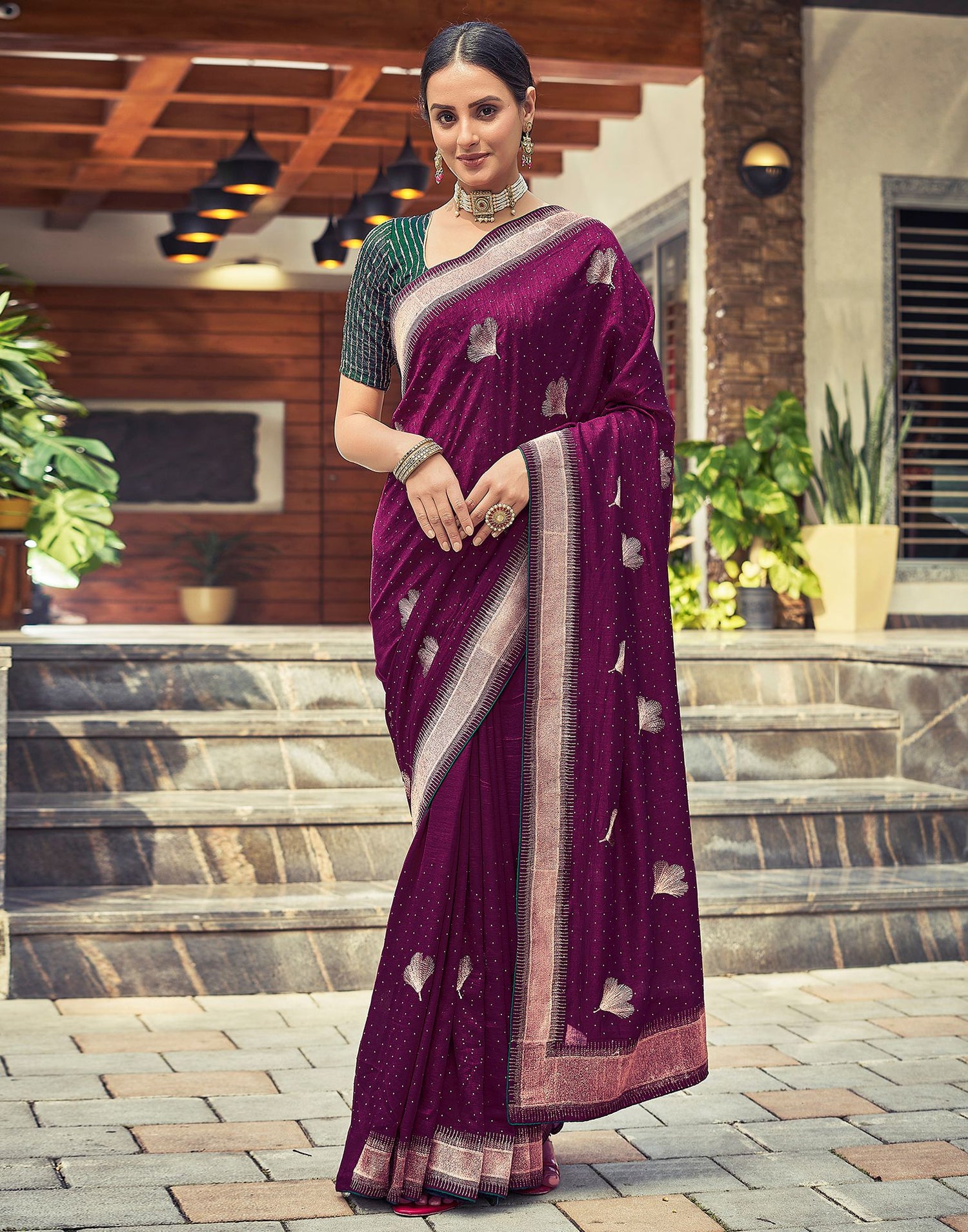 Magenta Plain Silk Saree