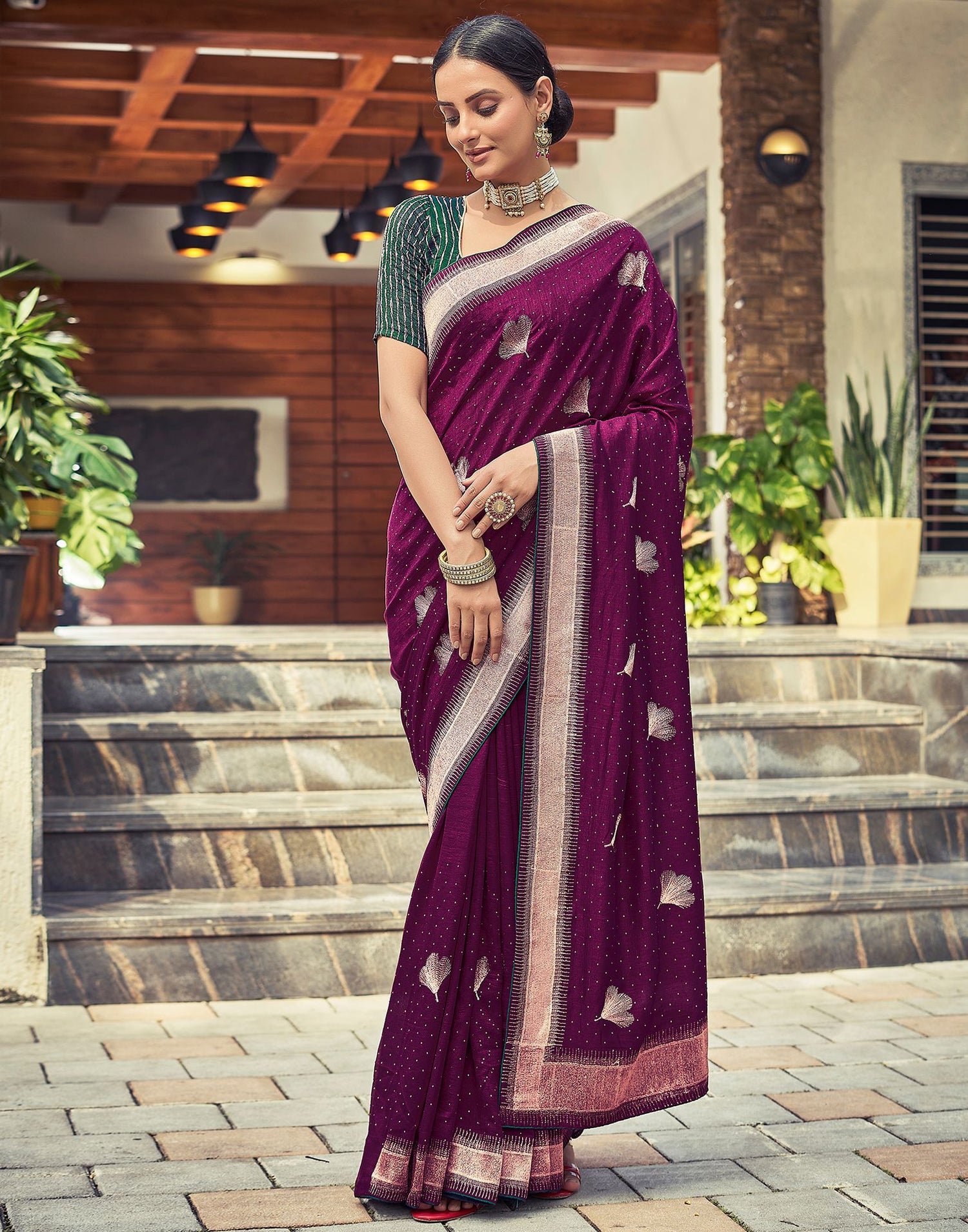 Magenta Plain Silk Saree