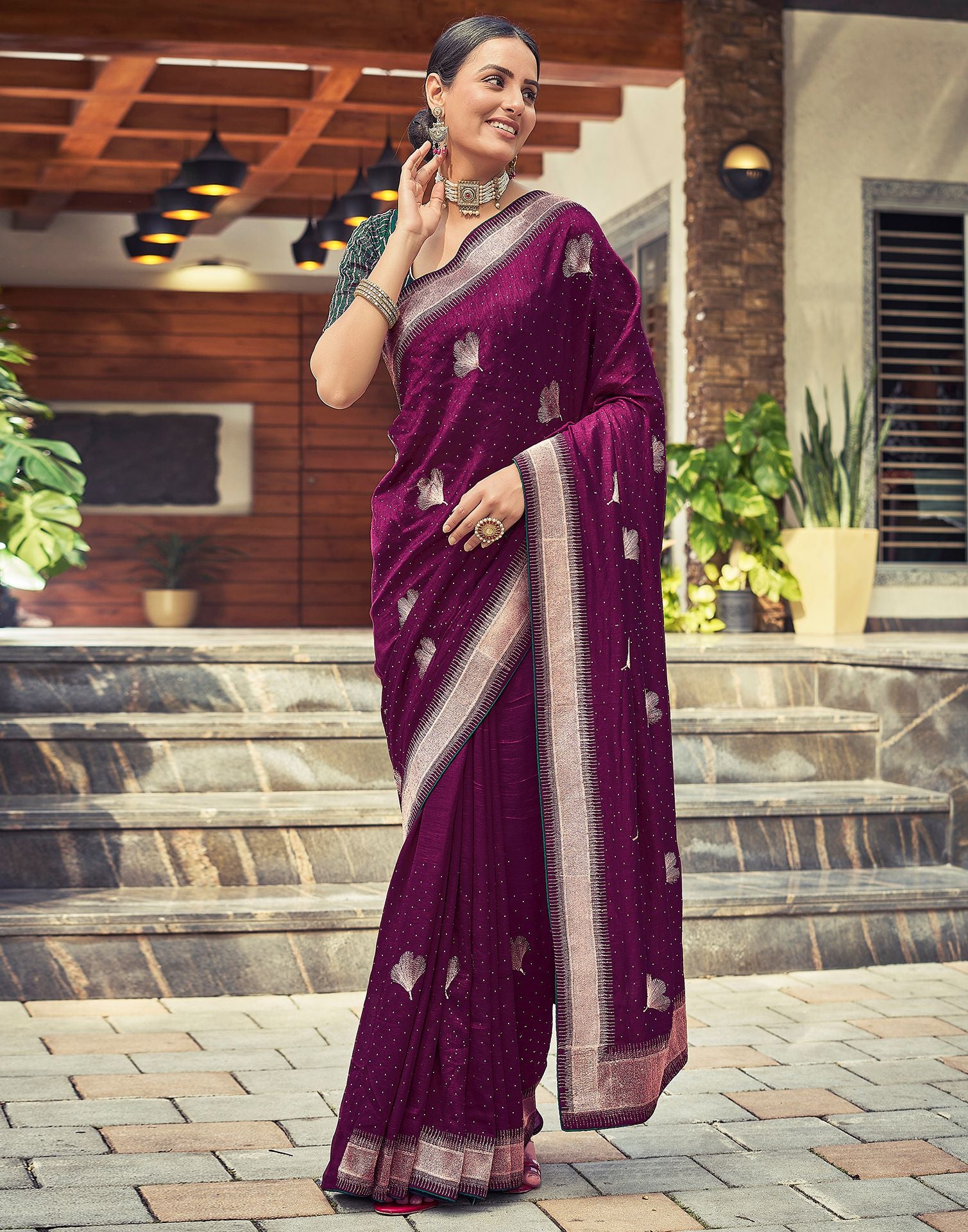 Magenta Plain Silk Saree