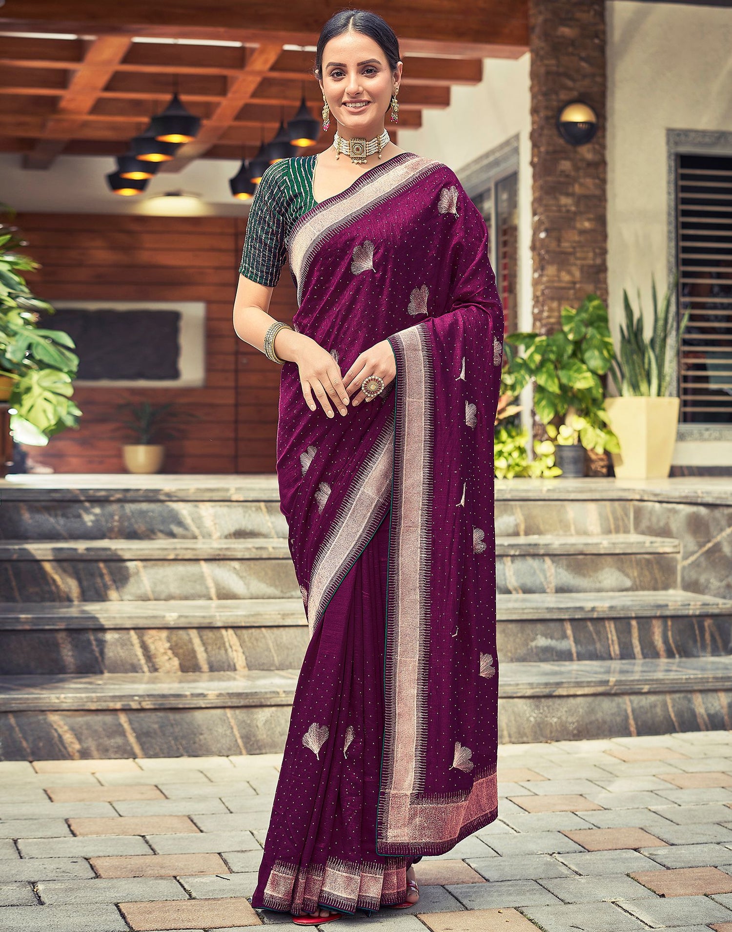 Magenta Plain Silk Saree