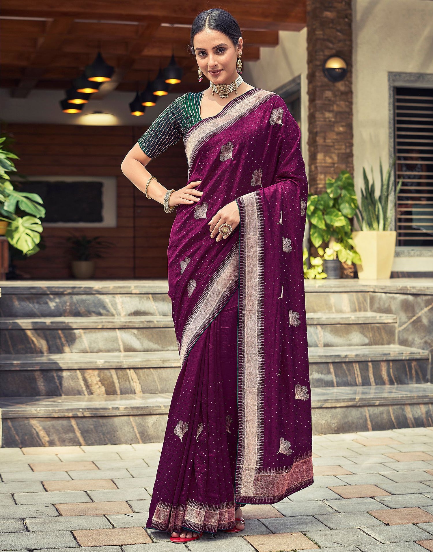 Magenta Plain Silk Saree