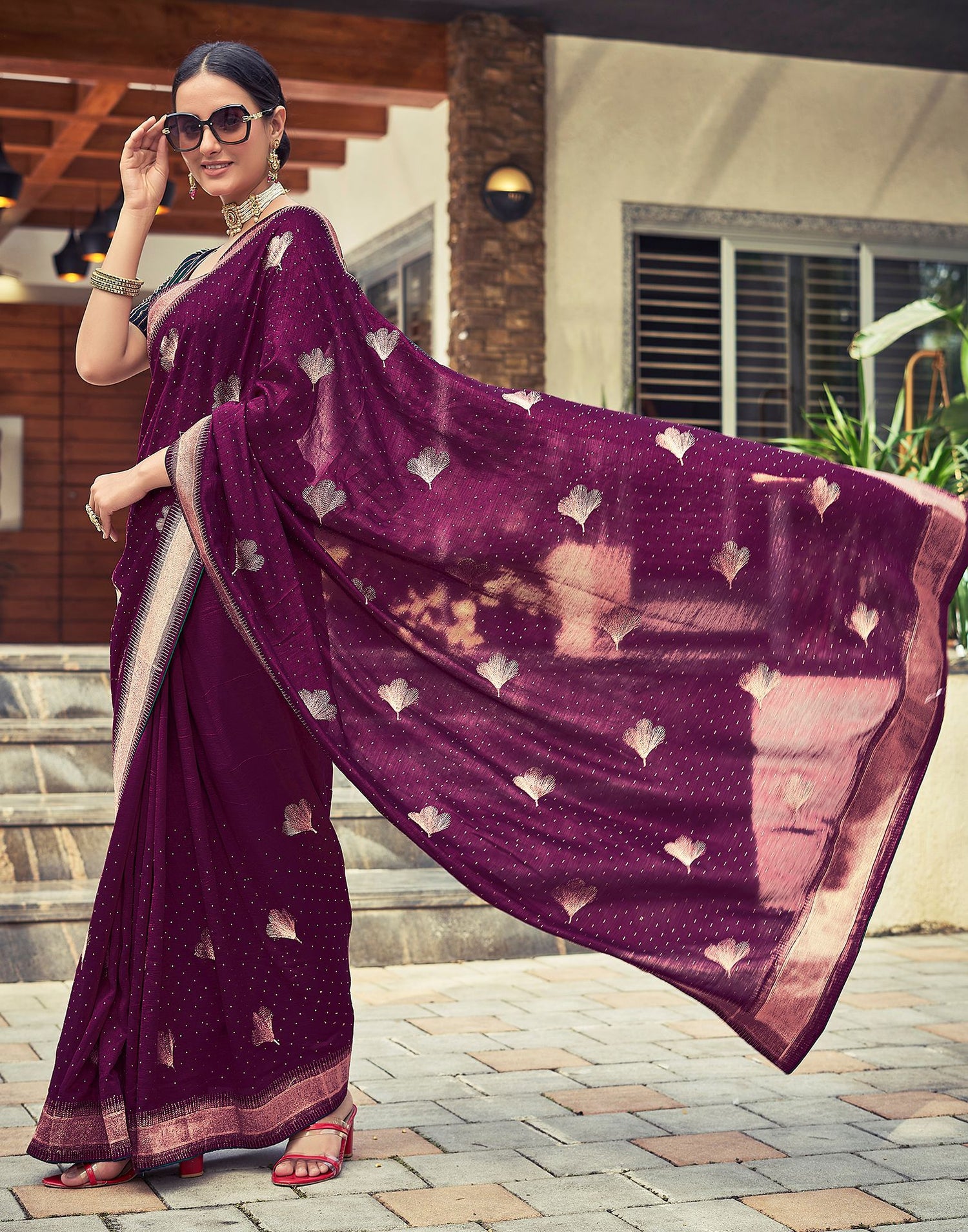 Magenta Plain Silk Saree