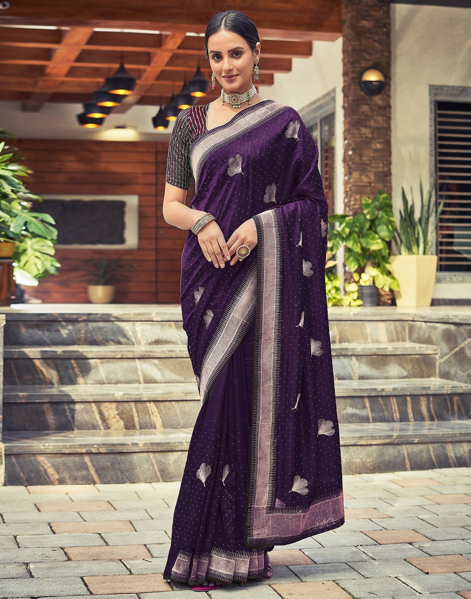 Dark Purple Plain Silk Saree