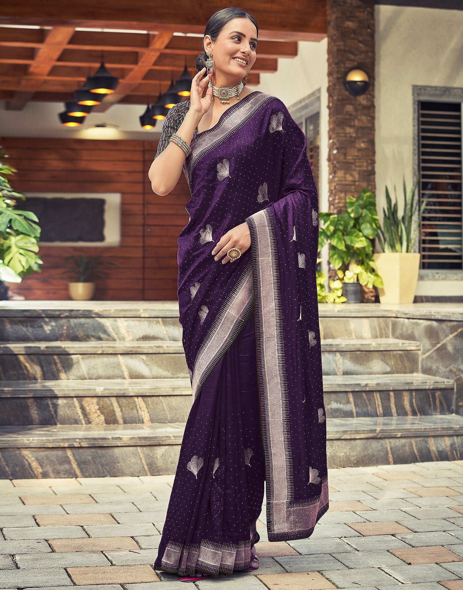 Dark Purple Plain Silk Saree