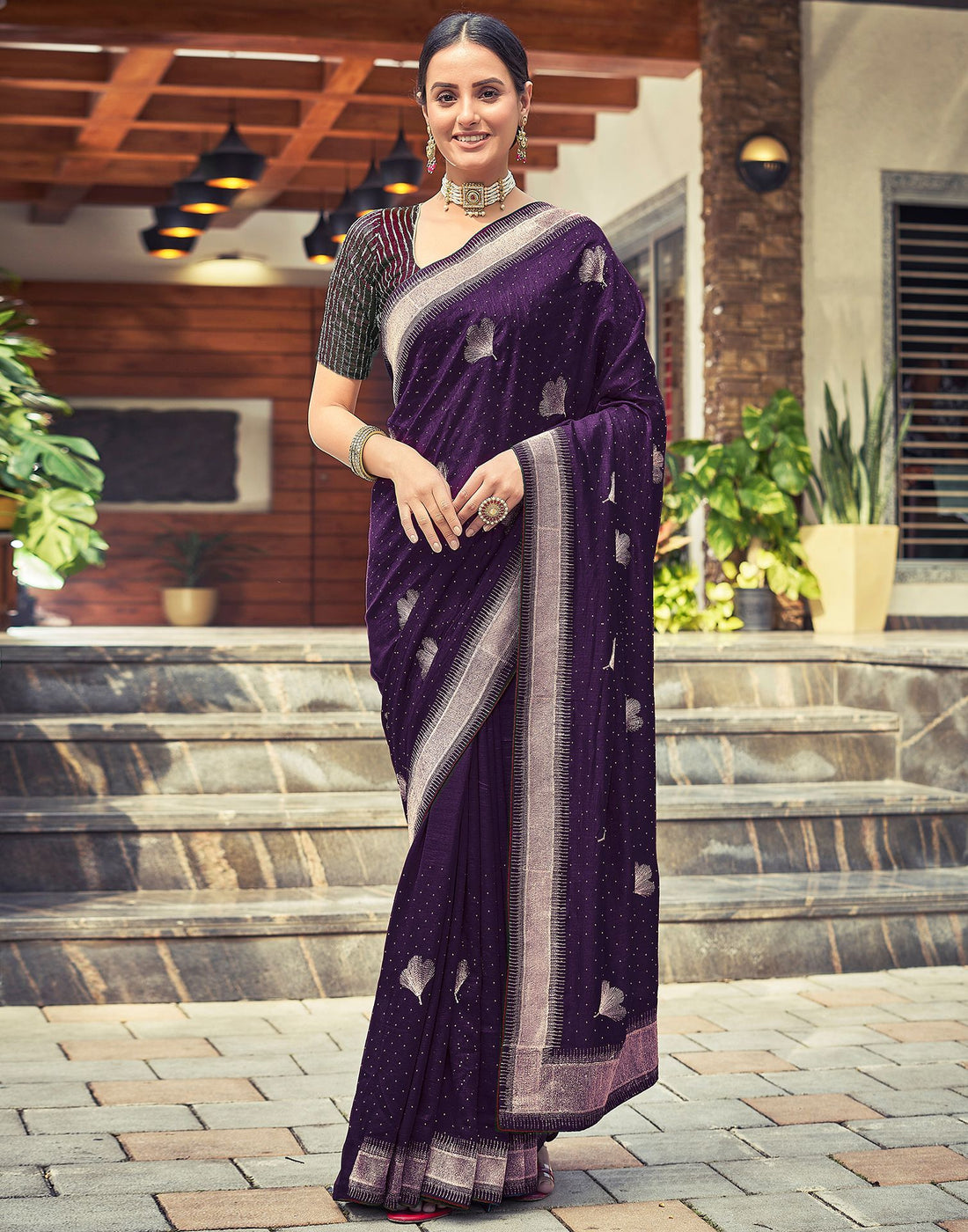 Dark Purple Plain Silk Saree