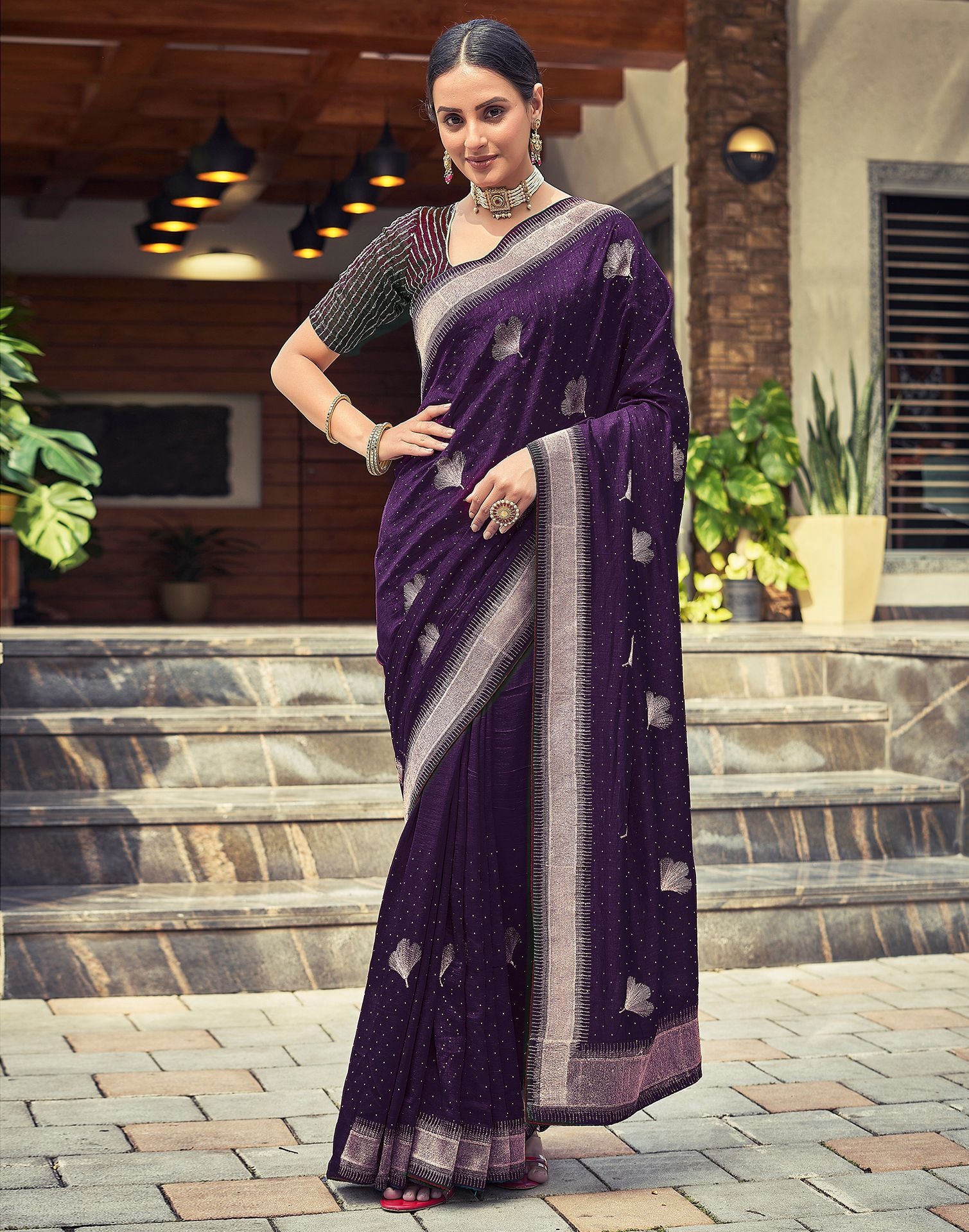 Dark Purple Plain Silk Saree