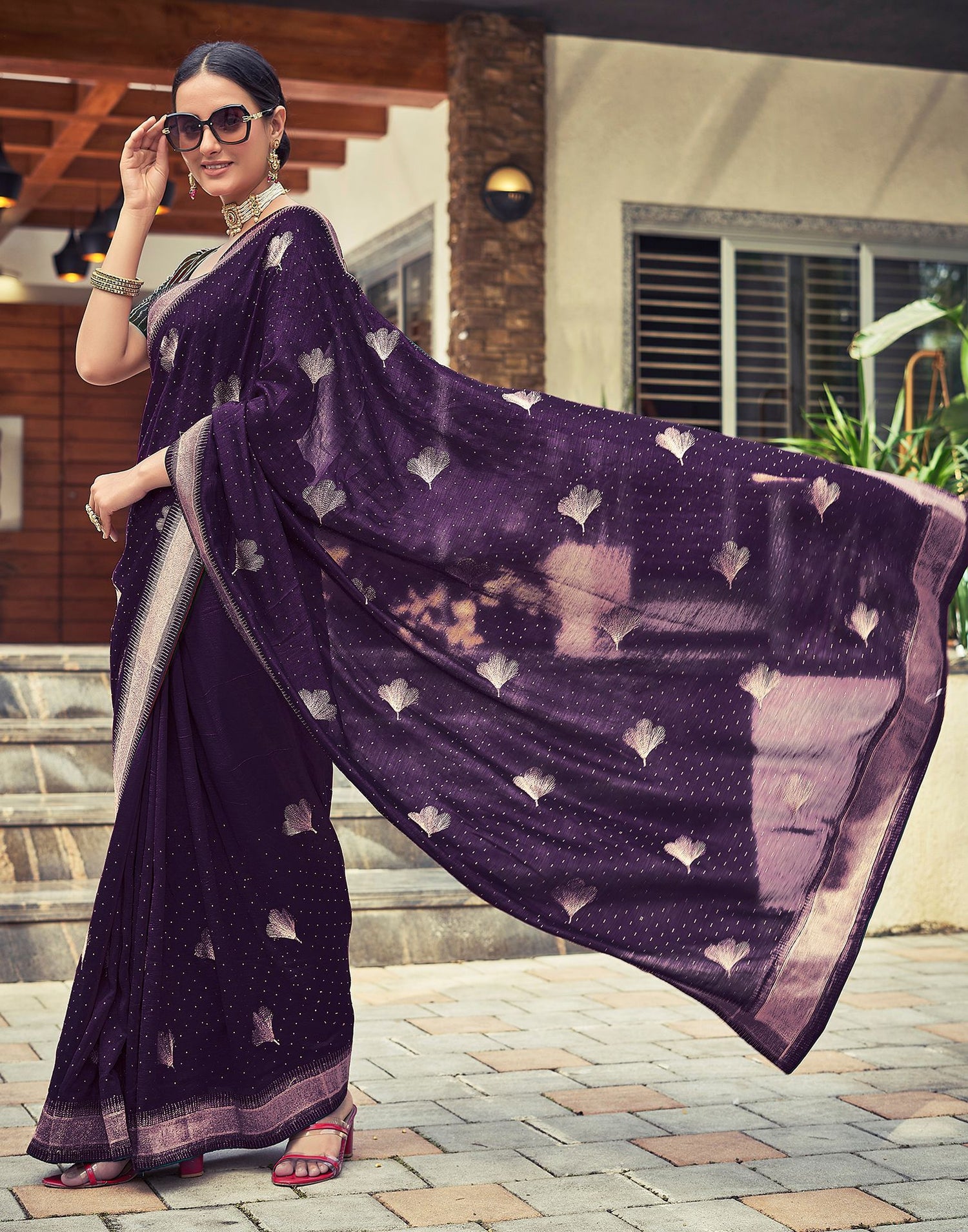 Dark Purple Plain Silk Saree