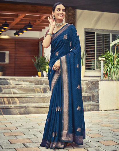 Dark Sea Blue Plain Silk Saree