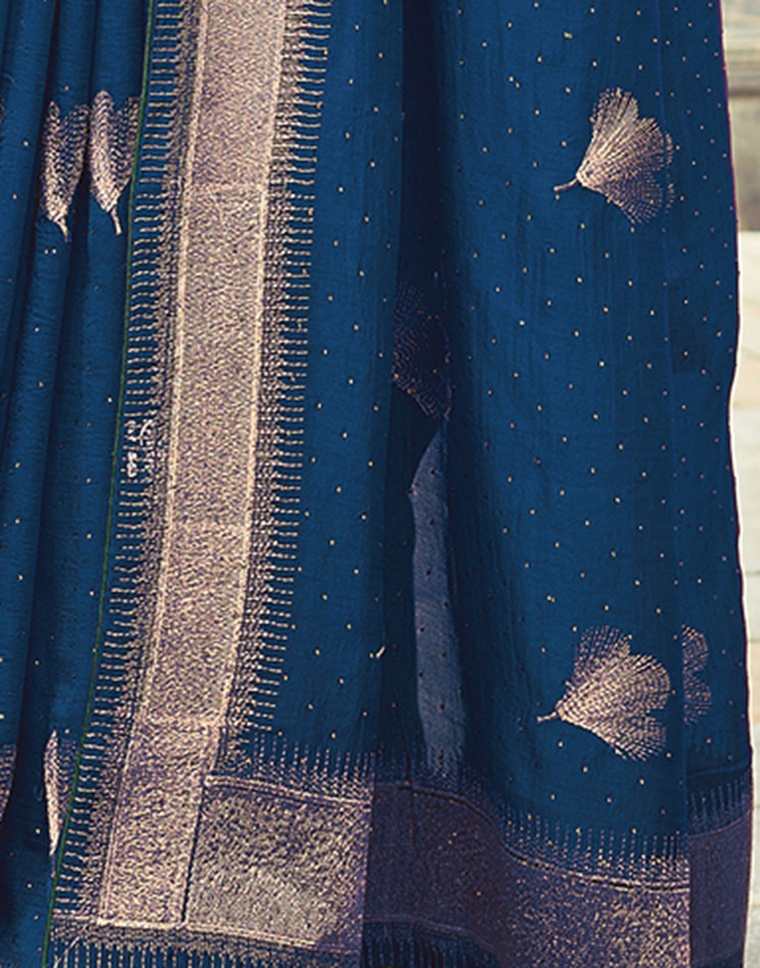 Dark Sea Blue Plain Silk Saree