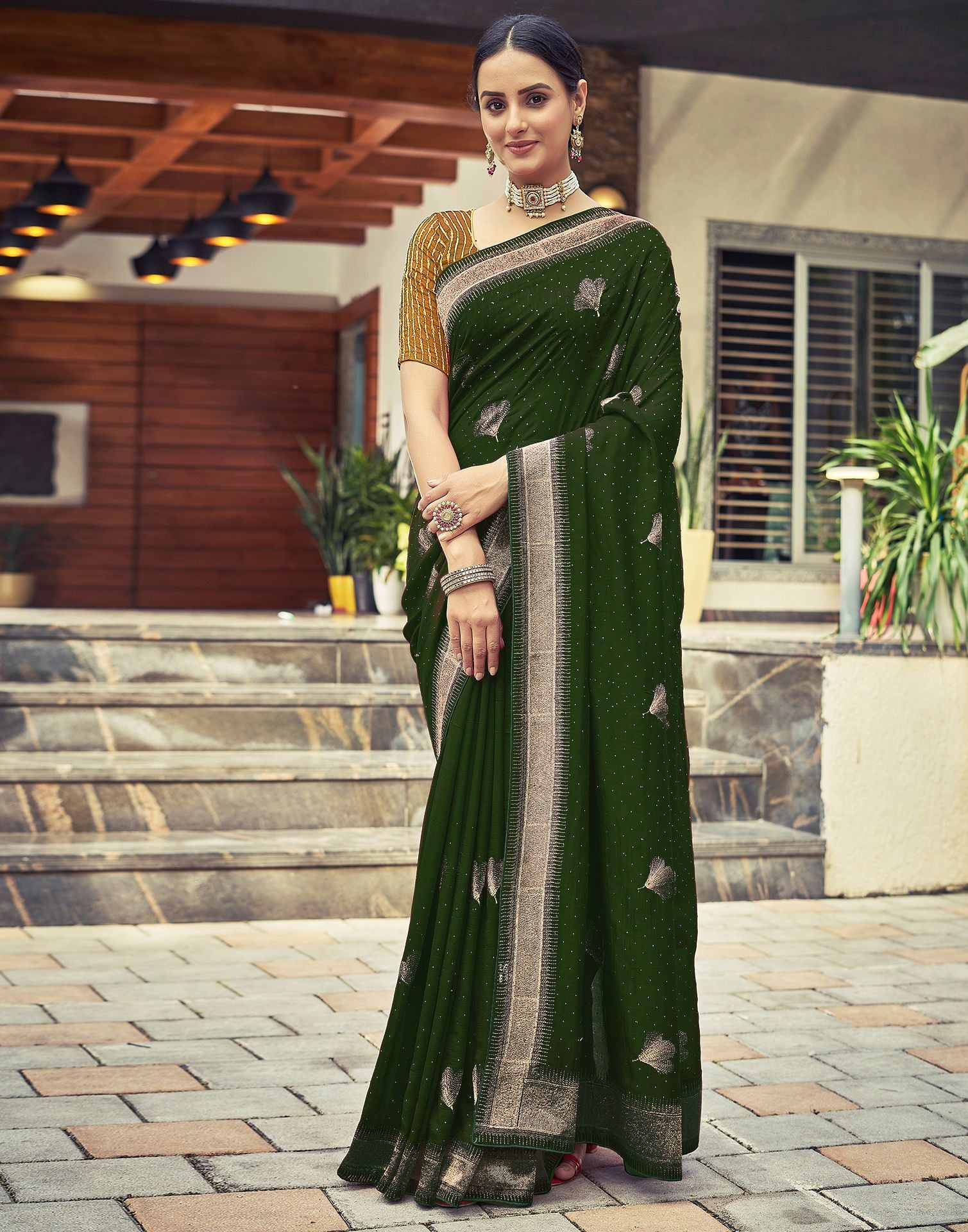 Mehndi Green Plain Silk Saree