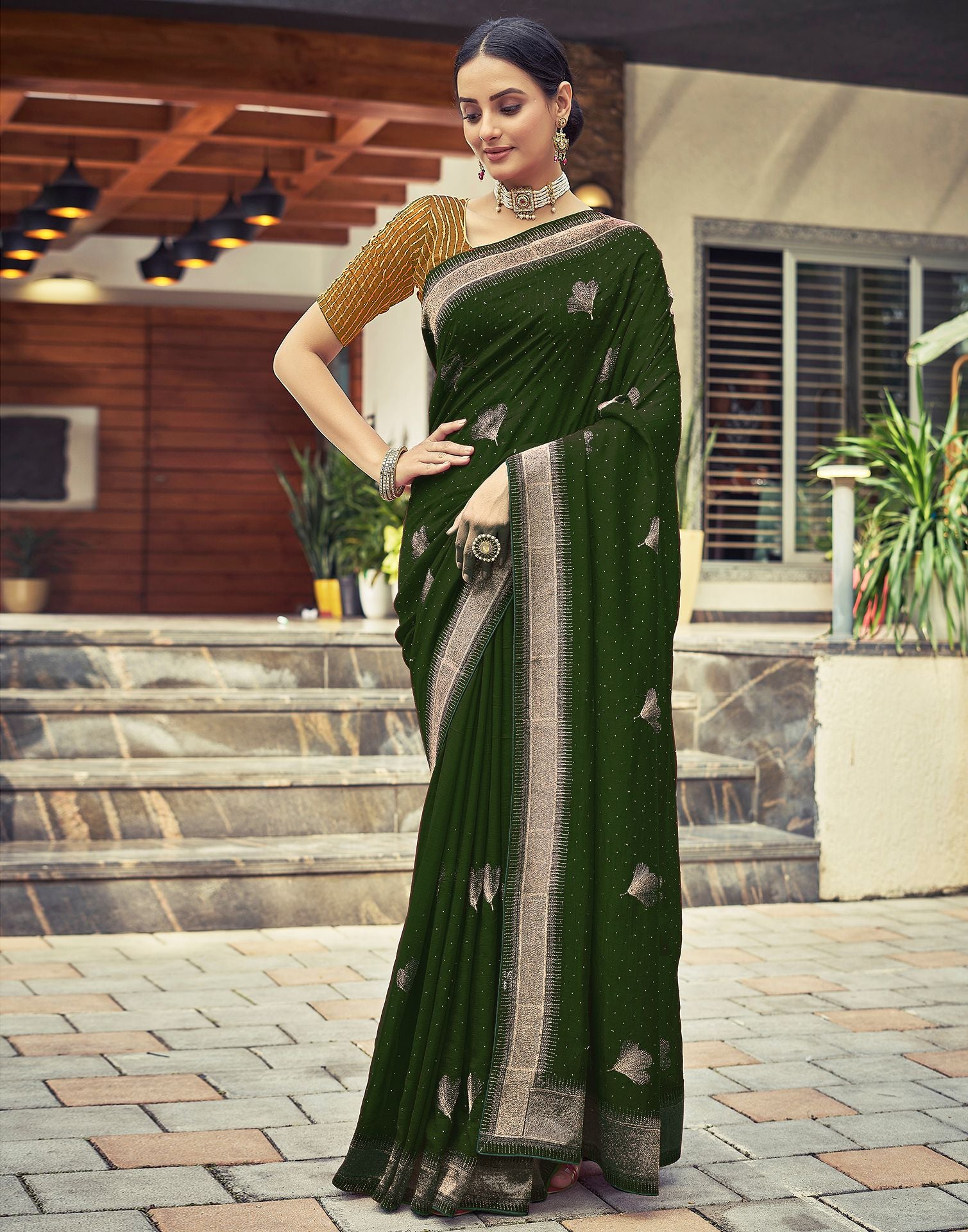 Mehndi Green Plain Silk Saree