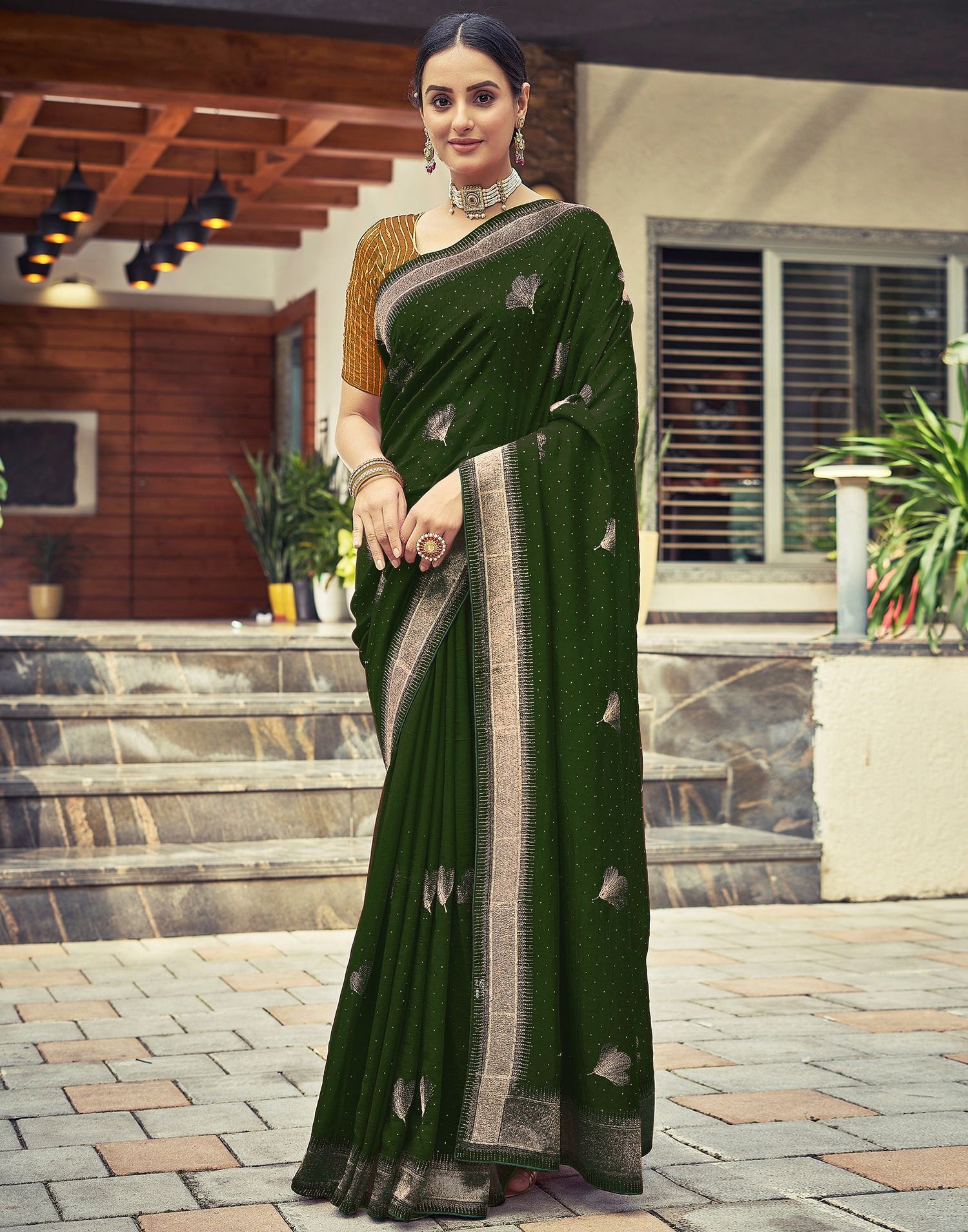 Mehndi Green Plain Silk Saree