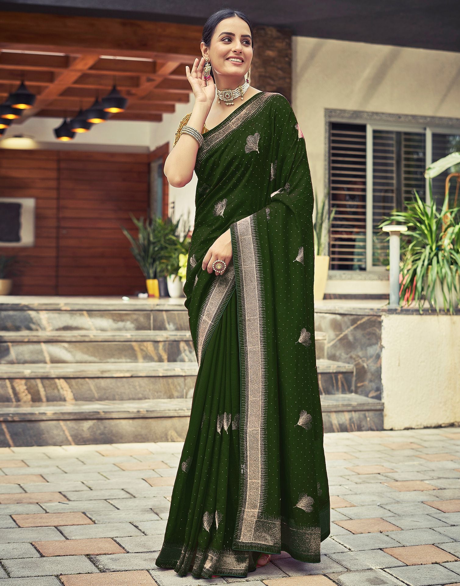 Mehndi Green Plain Silk Saree