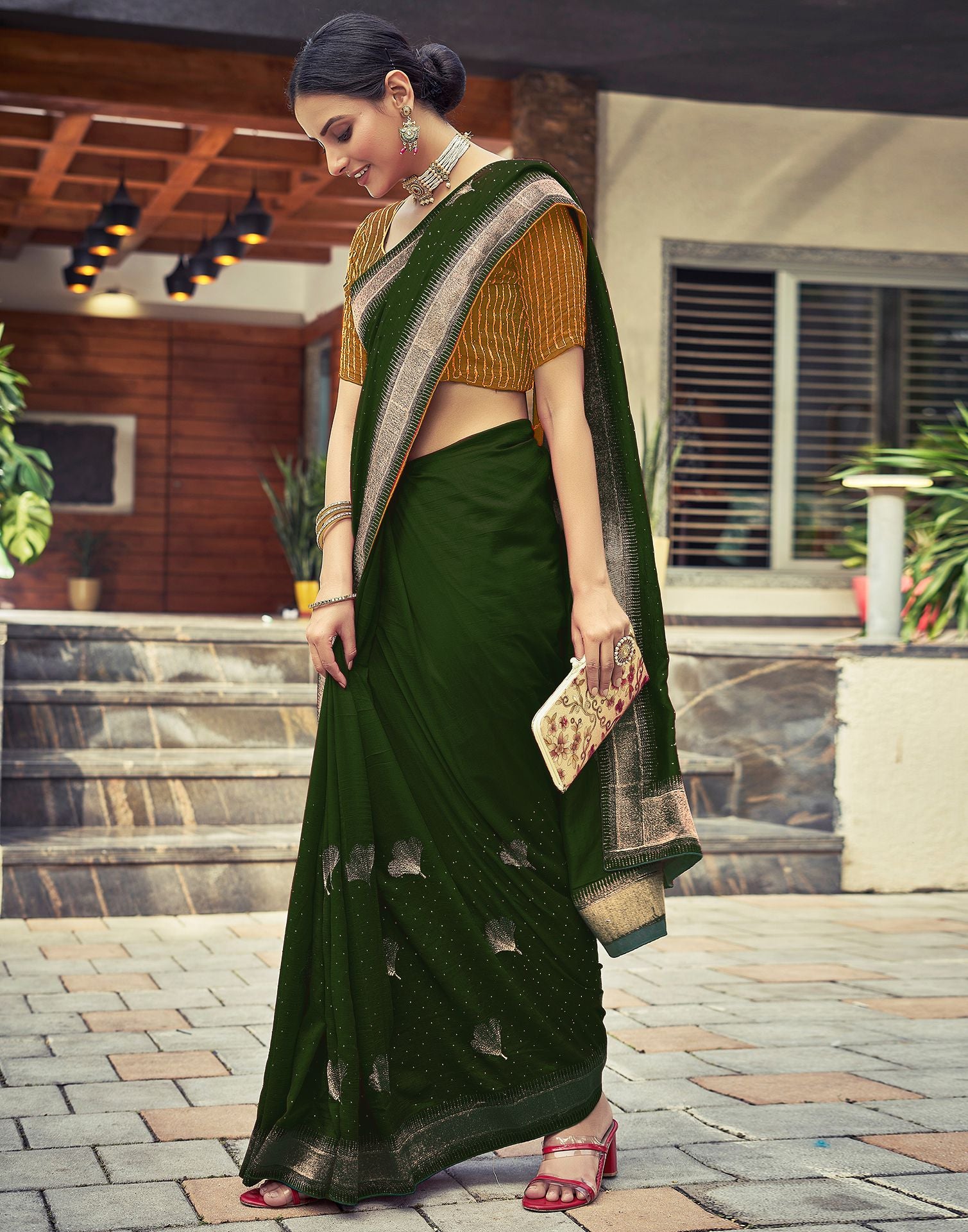 Mehndi Green Plain Silk Saree